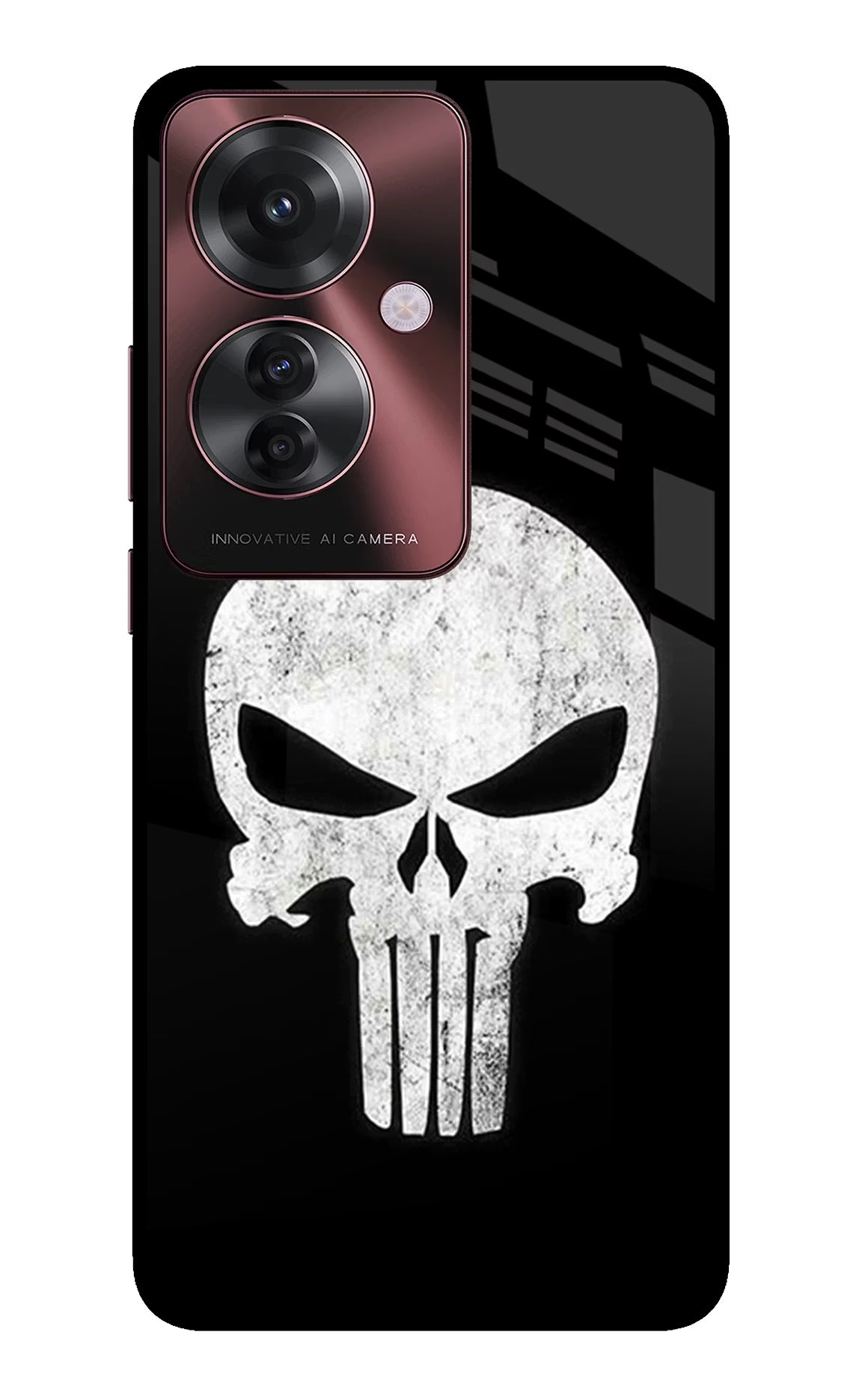 Punisher Skull Oppo F25 Pro 5G Back Cover - Punisher Skull Oppo F25 Pro 5G Glass Case Back Cover by Casekaro Punisher Skull Oppo F25 Pro 5G Glass Case Back Cover by Casekaro