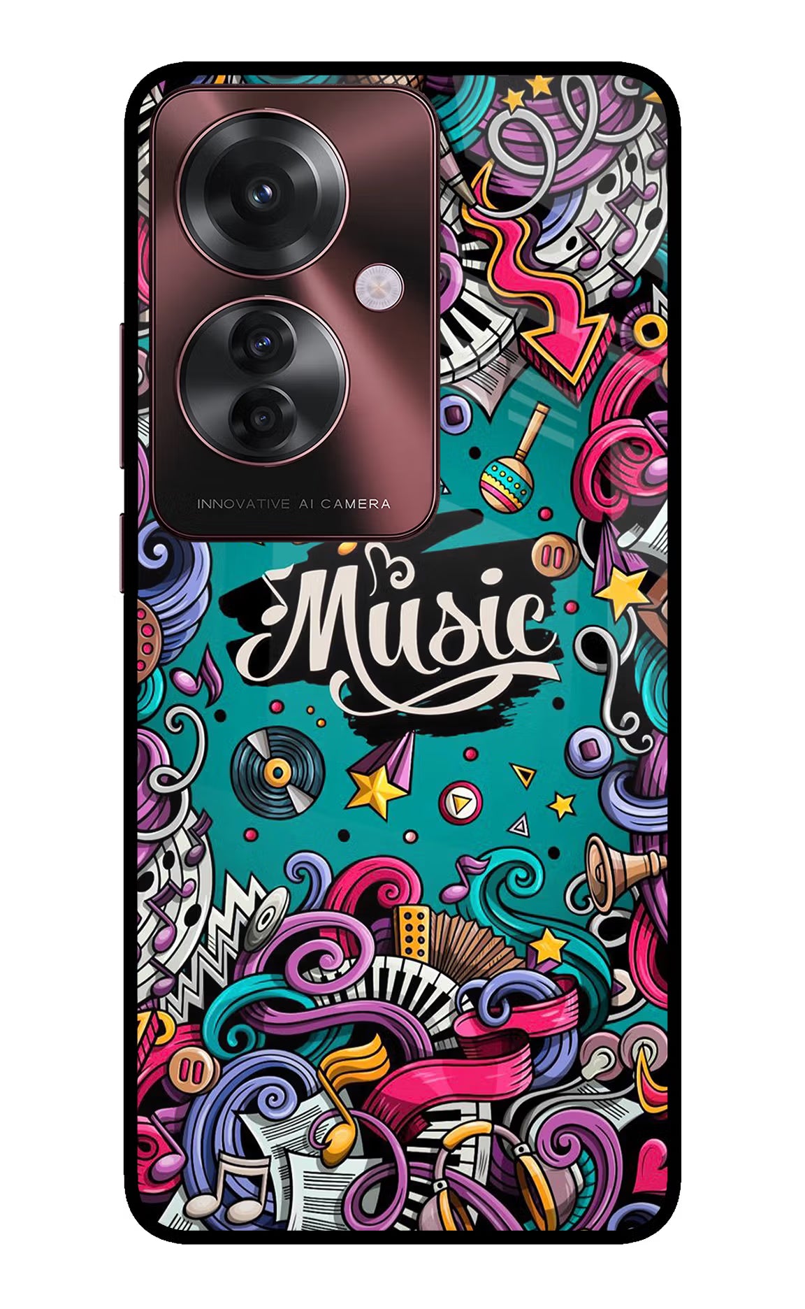 Music Graffiti Oppo F25 Pro 5G Back Cover - Music Graffiti Oppo F25 Pro 5G Glass Case Back Cover by Casekaro Music Graffiti Oppo F25 Pro 5G Glass Case Back Cover by Casekaro