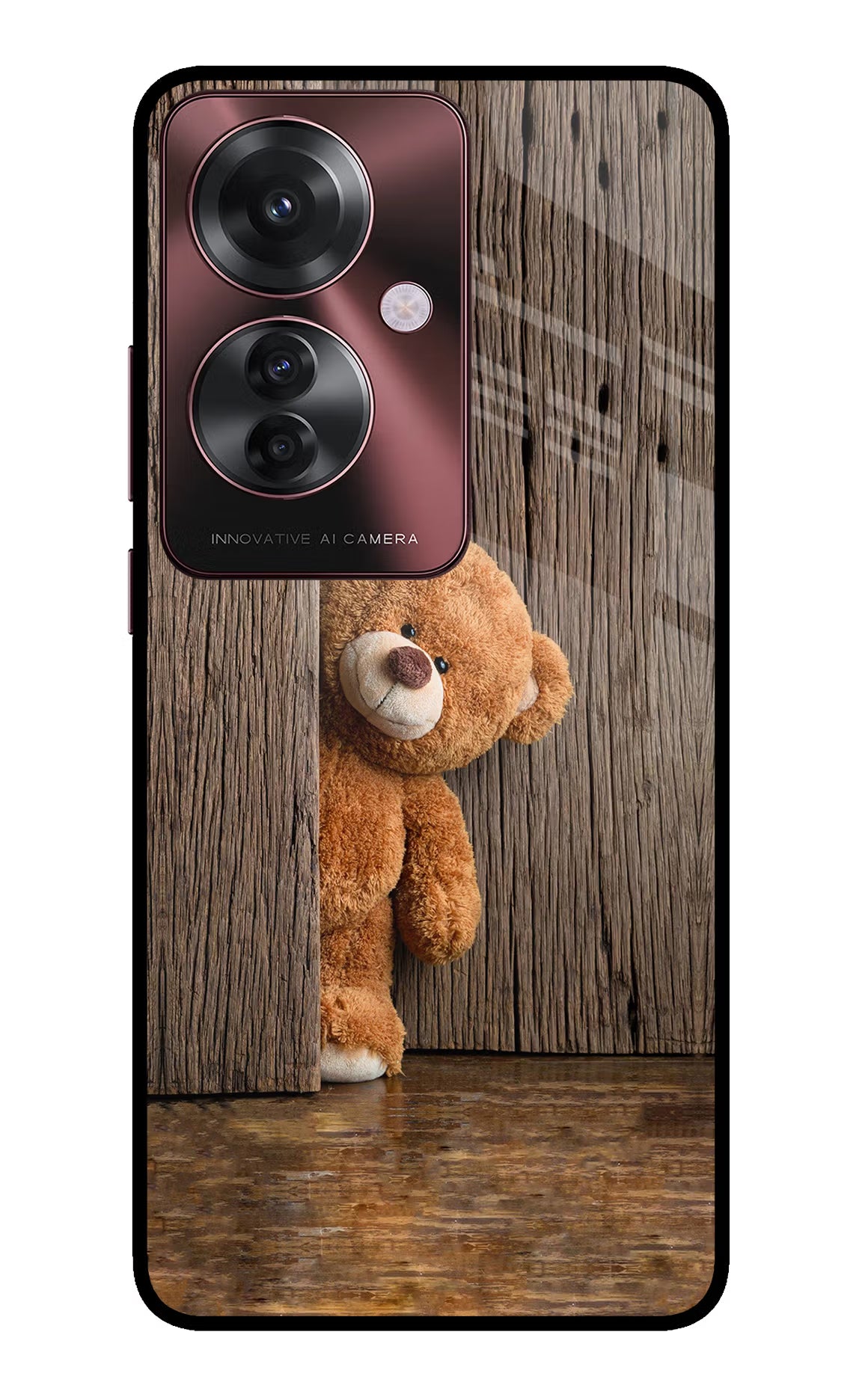 Teddy Wooden Oppo F25 Pro 5G Back Cover - Teddy Wooden Oppo F25 Pro 5G Glass Case Back Cover by Casekaro Teddy Wooden Oppo F25 Pro 5G Glass Case Back Cover by Casekaro