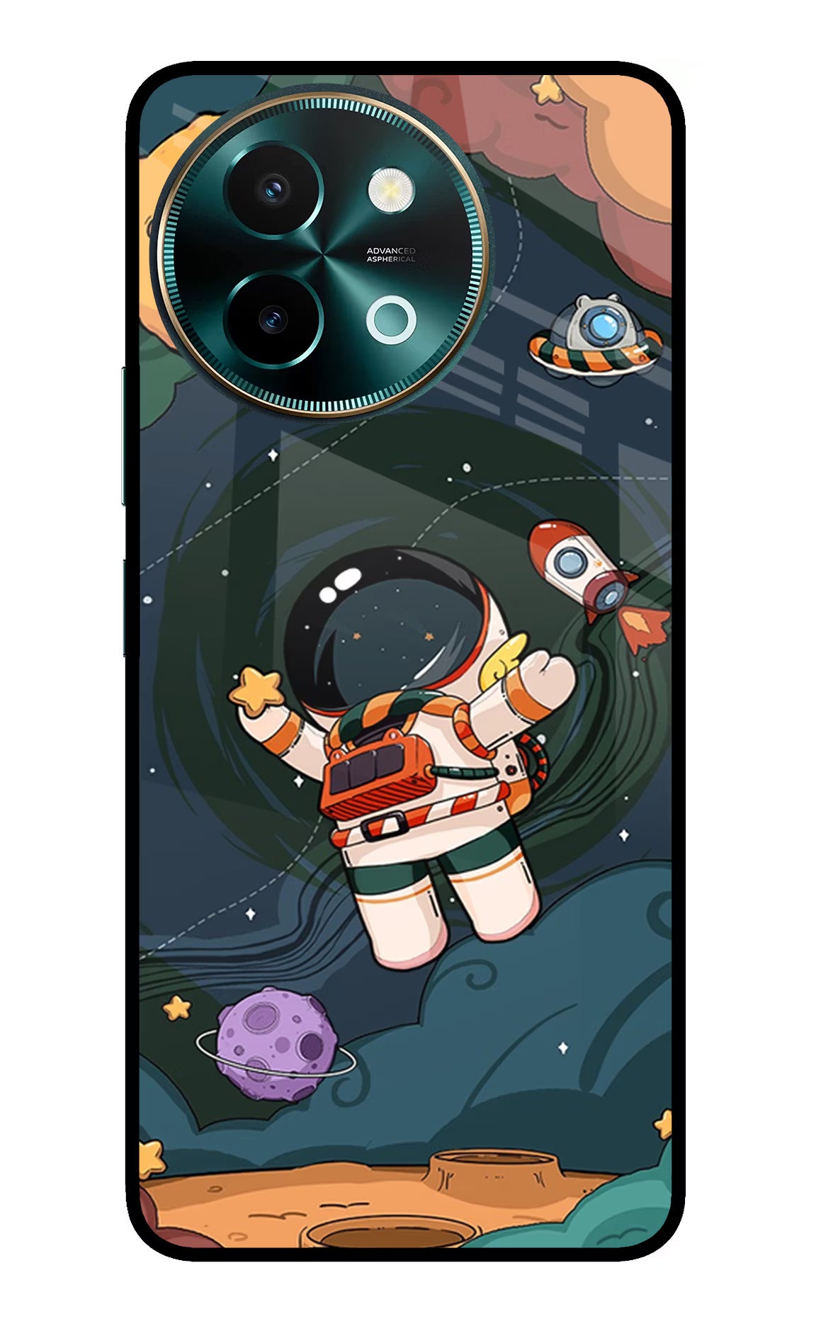 Cartoon Astronaut Vivo Y58 5G Glass Case - Cartoon Astronaut Vivo Y58 5G Glass Case Cartoon Astronaut Vivo Y58 5G Glass Case