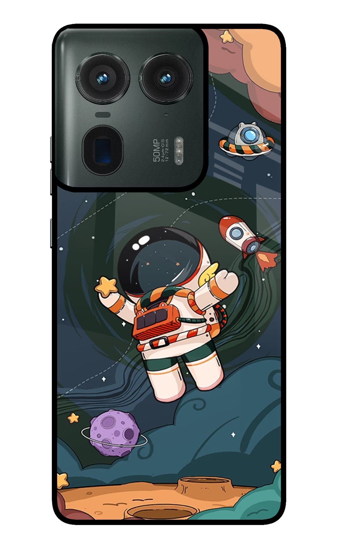 Cartoon Astronaut Moto Edge 50 Ultra 5G Glass Case - Cartoon Astronaut Moto Edge 50 Ultra 5G Glass Case Cartoon Astronaut Moto Edge 50 Ultra 5G Glass Case