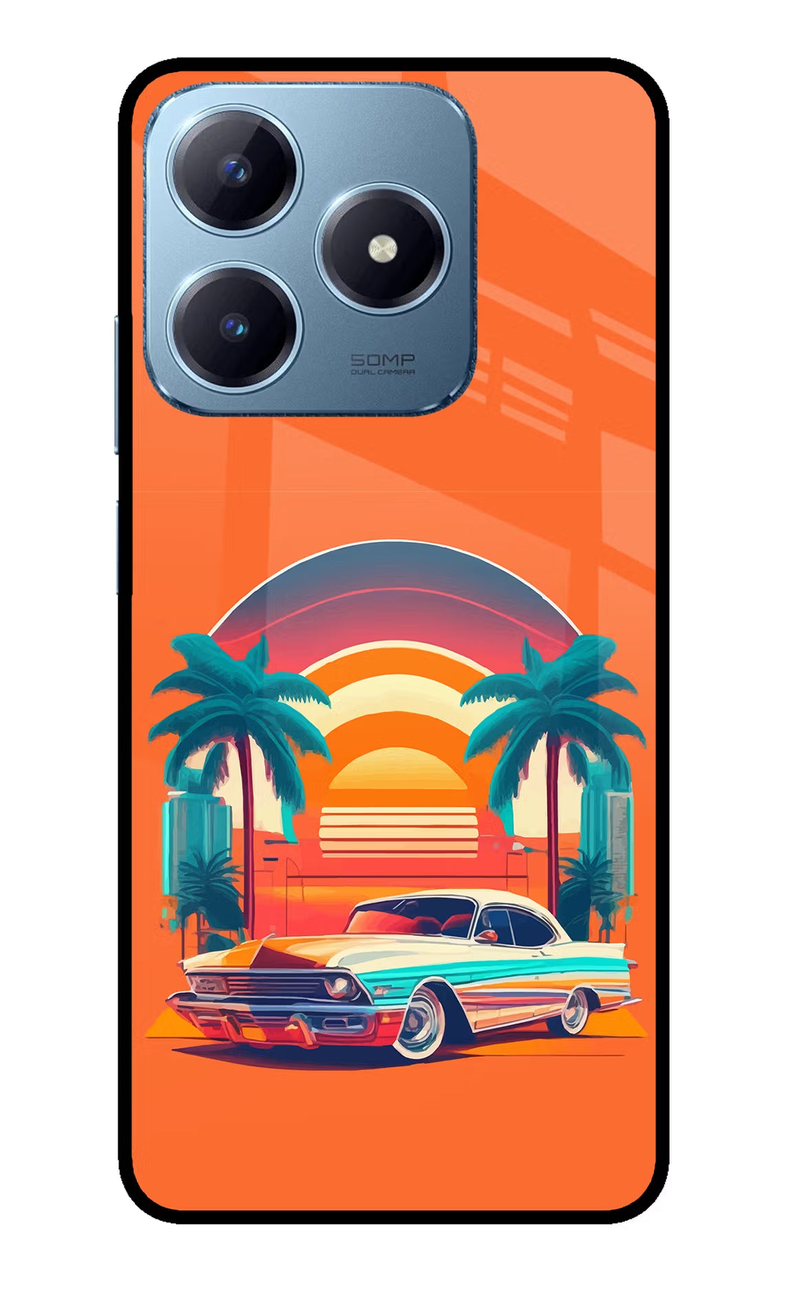 Palm Drive 80s Realme Narzo N63 Glass Case - Palm Drive 80s Realme Narzo N63 Glass Case Palm Drive 80s Realme Narzo N63 Glass Case