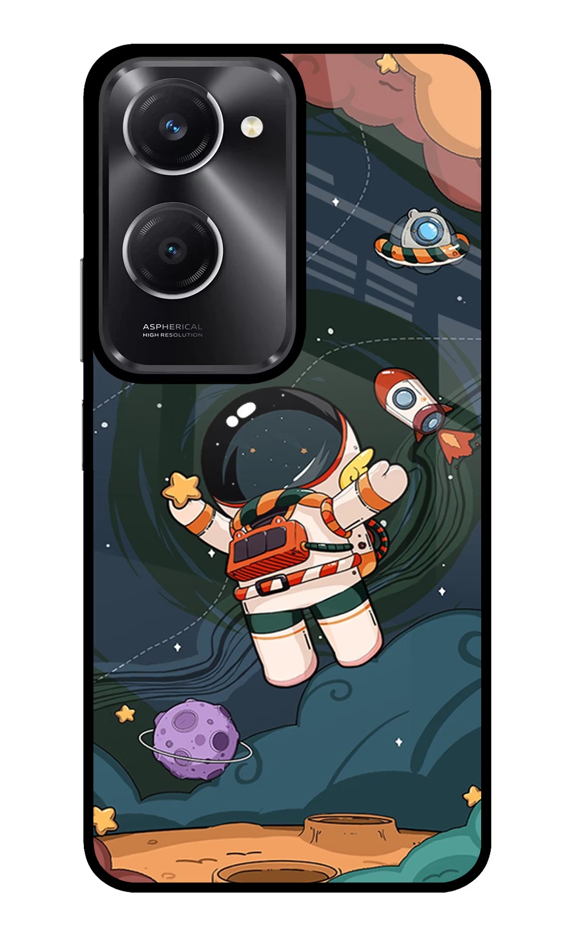 Cartoon Astronaut Vivo T3 Lite 5G Glass Case - Cartoon Astronaut Vivo T3 Lite 5G Glass Case Cartoon Astronaut Vivo T3 Lite 5G Glass Case