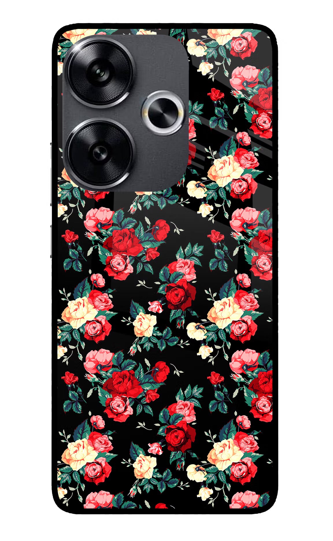 Rose Pattern Poco F6 5G Glass Case - Rose Pattern Poco F6 5G Glass Case Rose Pattern Poco F6 5G Glass Case