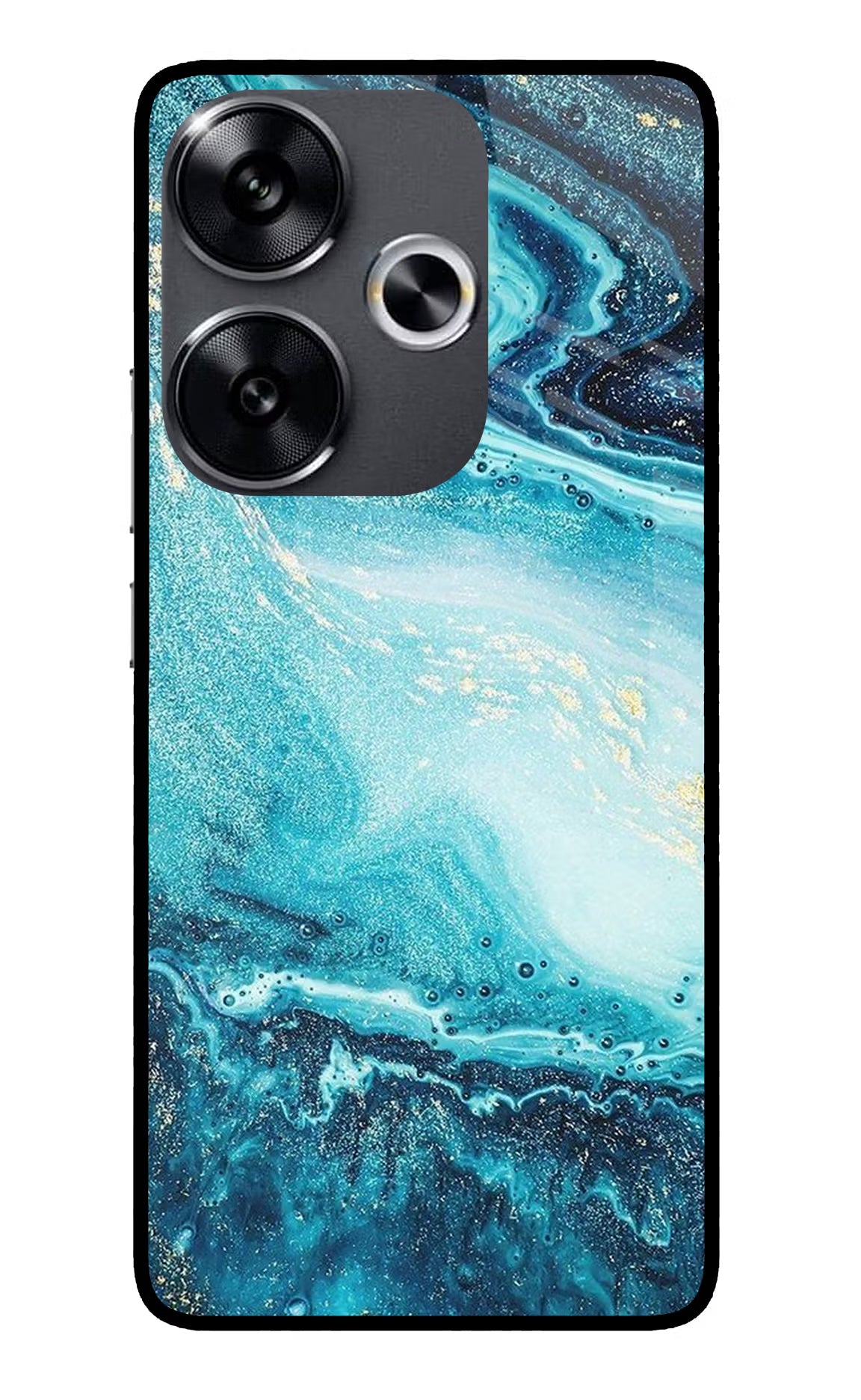Blue Glitter Marble Poco F6 5G Glass Case - Blue Glitter Marble Poco F6 5G Glass Case Blue Glitter Marble Poco F6 5G Glass Case