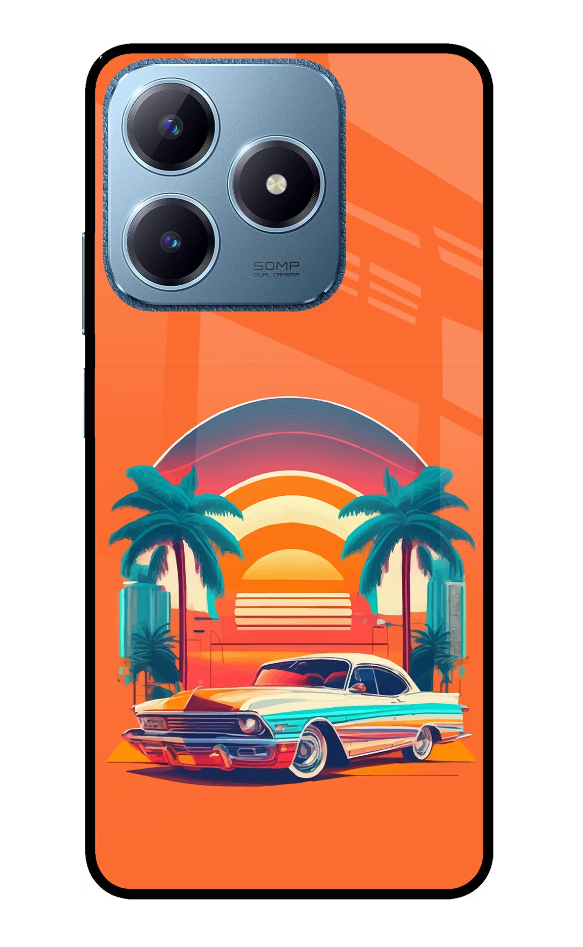 Palm Drive 80s Realme C63 Glass Case - Palm Drive 80s Realme C63 Glass Case Palm Drive 80s Realme C63 Glass Case