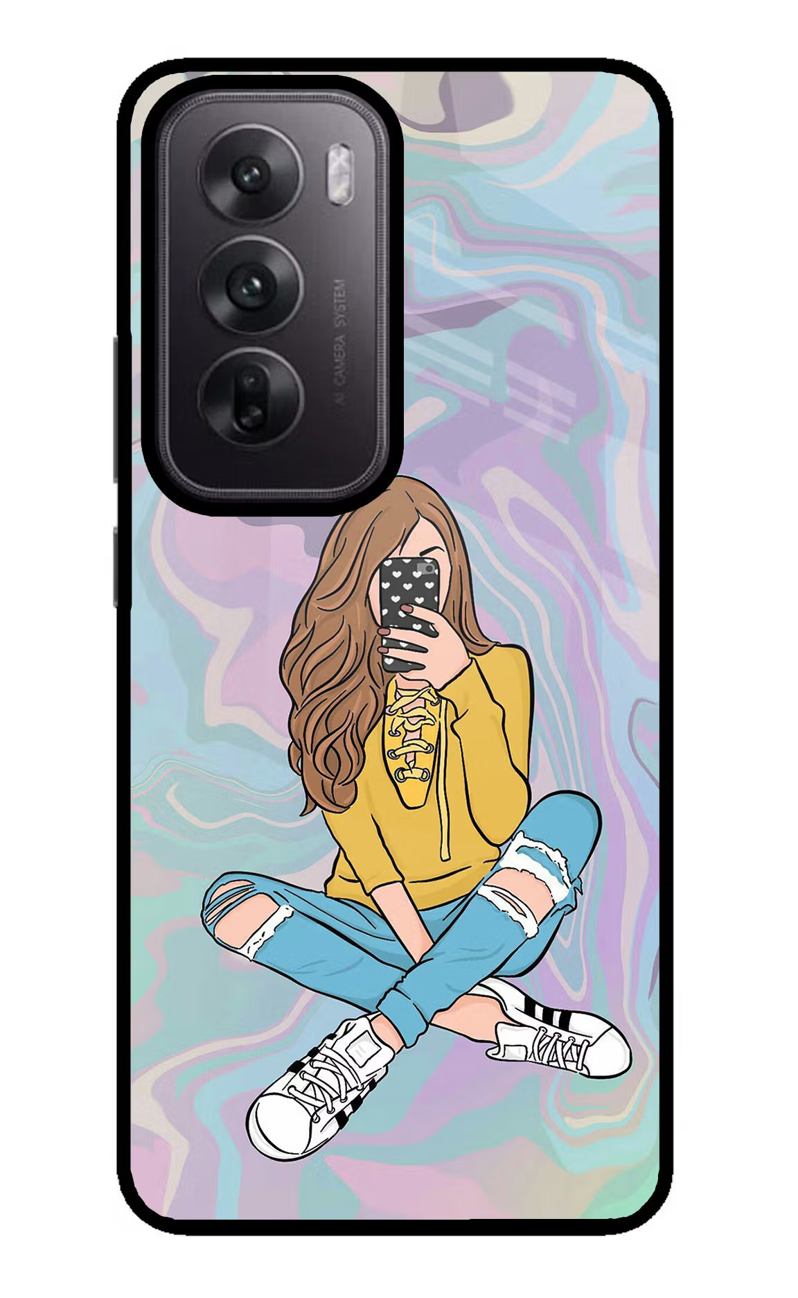 Selfie Girl Oppo Reno12 5G Glass Case - Selfie Girl Oppo Reno12 5G Glass Case Selfie Girl Oppo Reno12 5G Glass Case