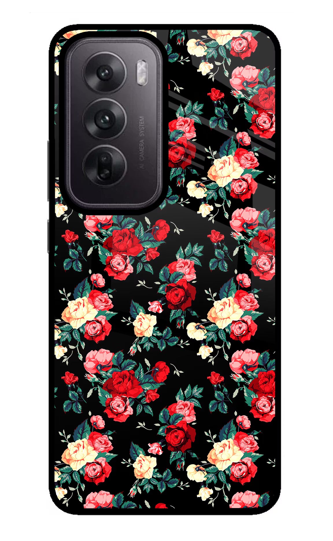 Rose Pattern Oppo Reno12 5G Glass Case - Rose Pattern Oppo Reno12 5G Glass Case Rose Pattern Oppo Reno12 5G Glass Case