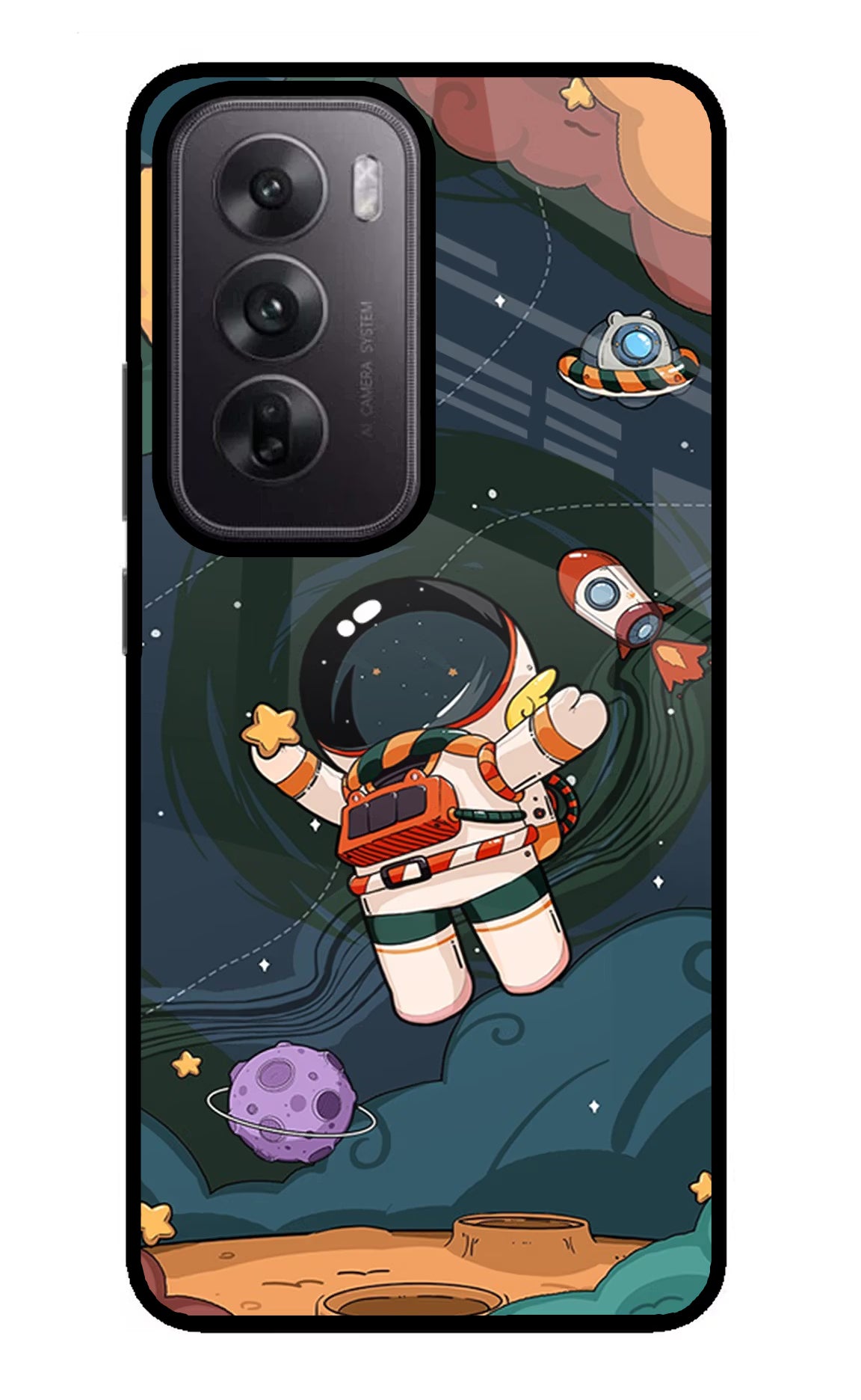 Cartoon Astronaut Oppo Reno12 5G Glass Case - Cartoon Astronaut Oppo Reno12 5G Glass Case Cartoon Astronaut Oppo Reno12 5G Glass Case