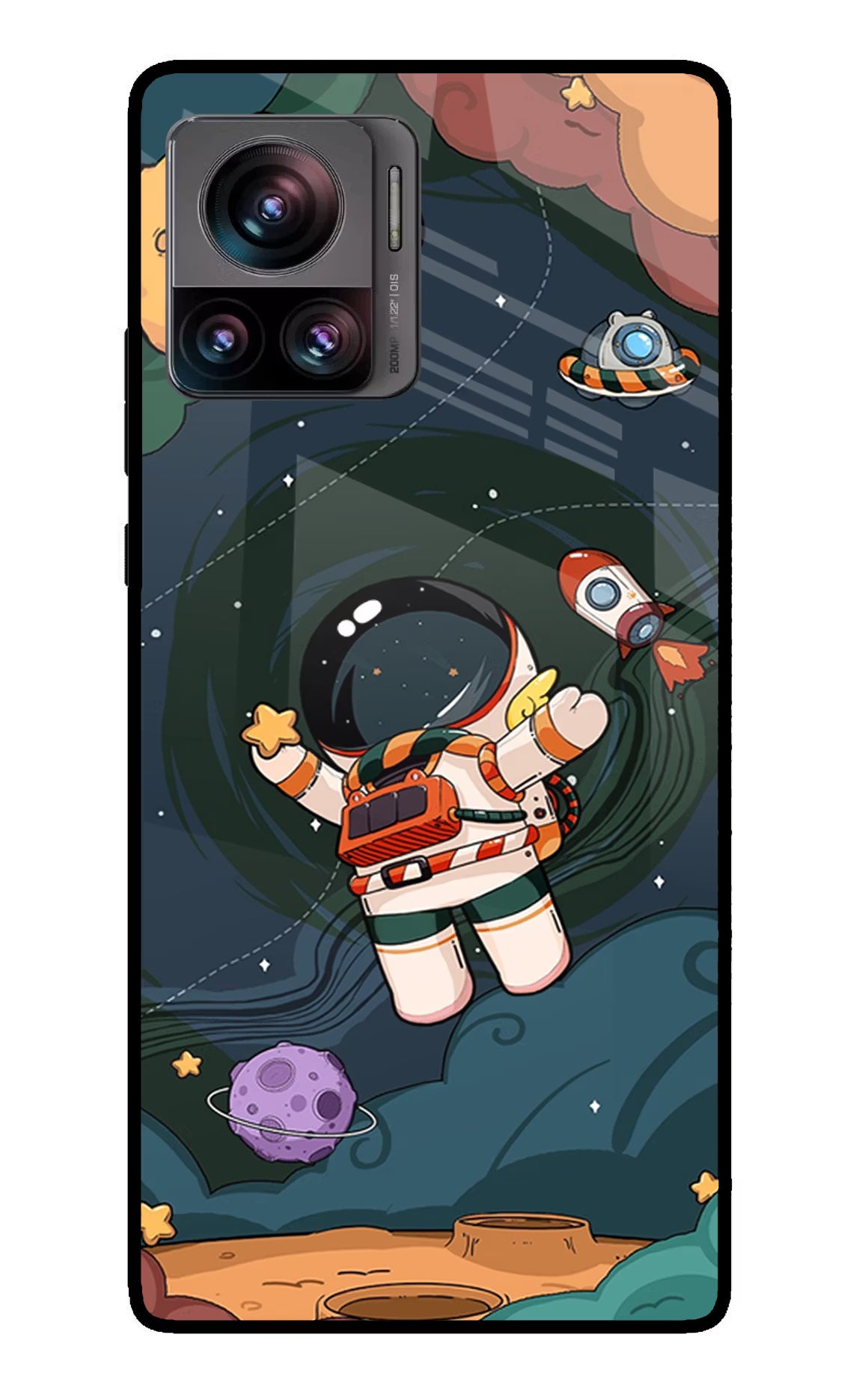 Cartoon Astronaut Moto Edge 30 Ultra Glass Case Back Cover by Casekaro