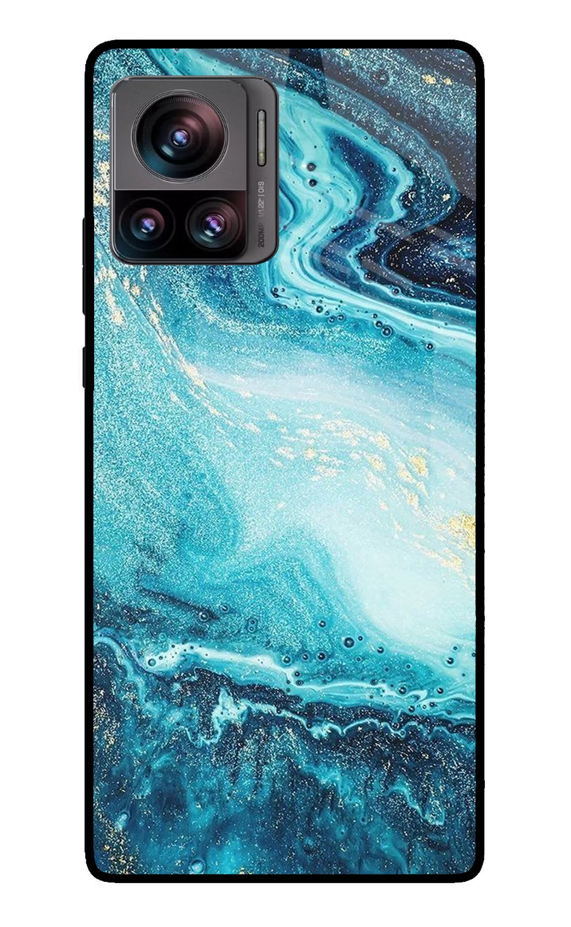 Blue Glitter Marble Moto Edge 30 Ultra Glass Case Back Cover by Casekaro