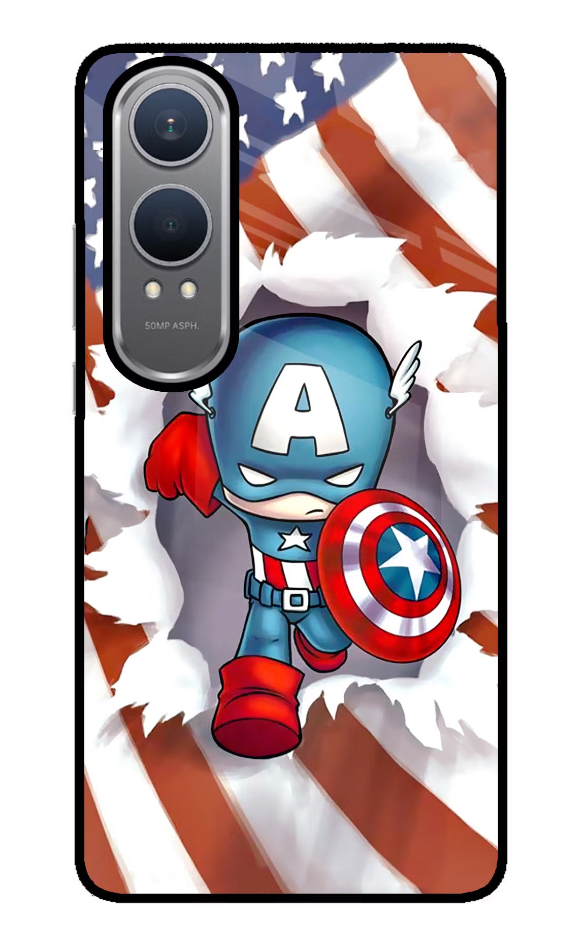 Captain America OnePlus Nord CE4 Lite Glass Case Back Cover by Casekaro