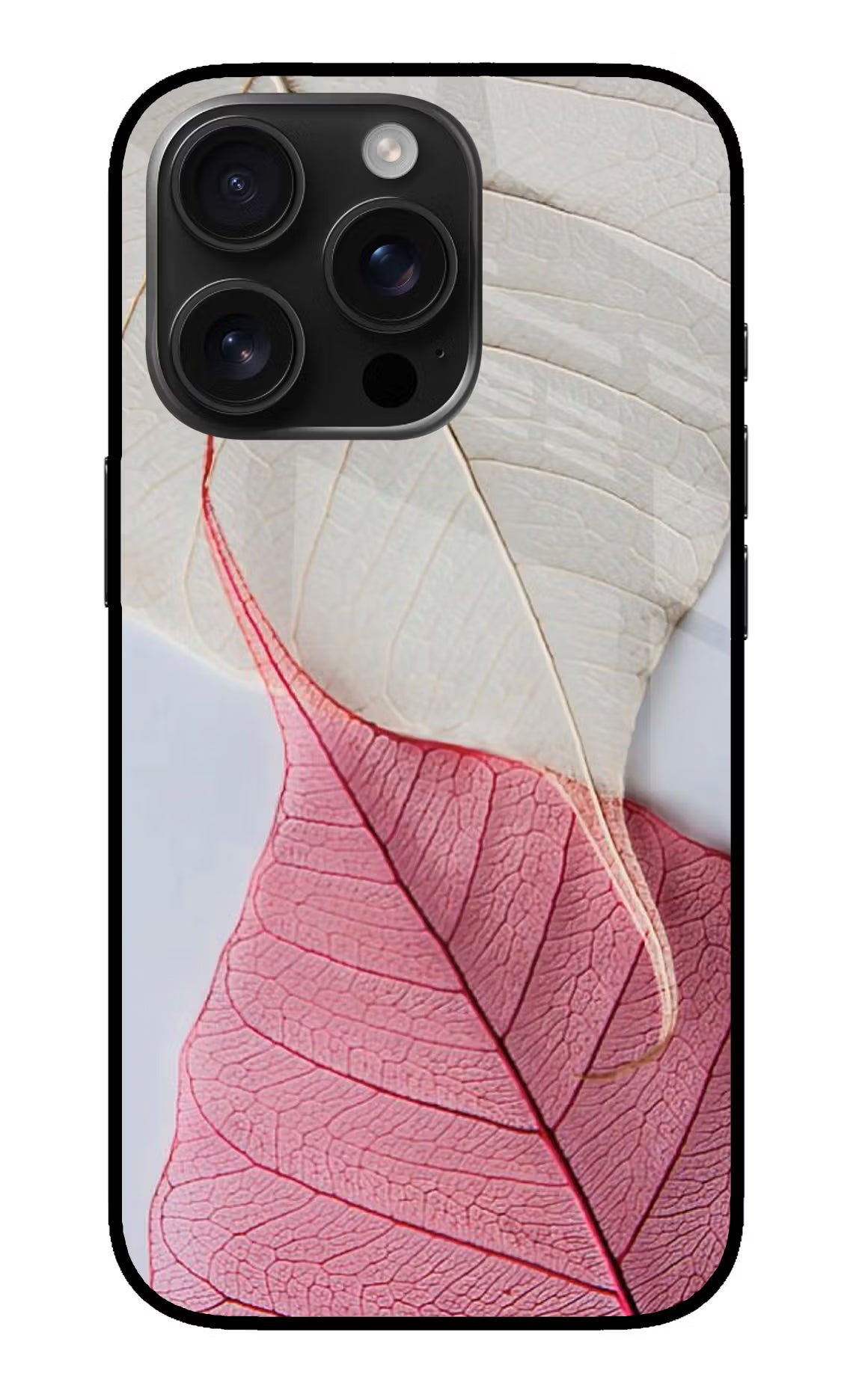 White Pink Leaf iPhone 16 Pro Glass Case - White Pink Leaf iPhone 16 Pro Glass Case White Pink Leaf iPhone 16 Pro Glass Case