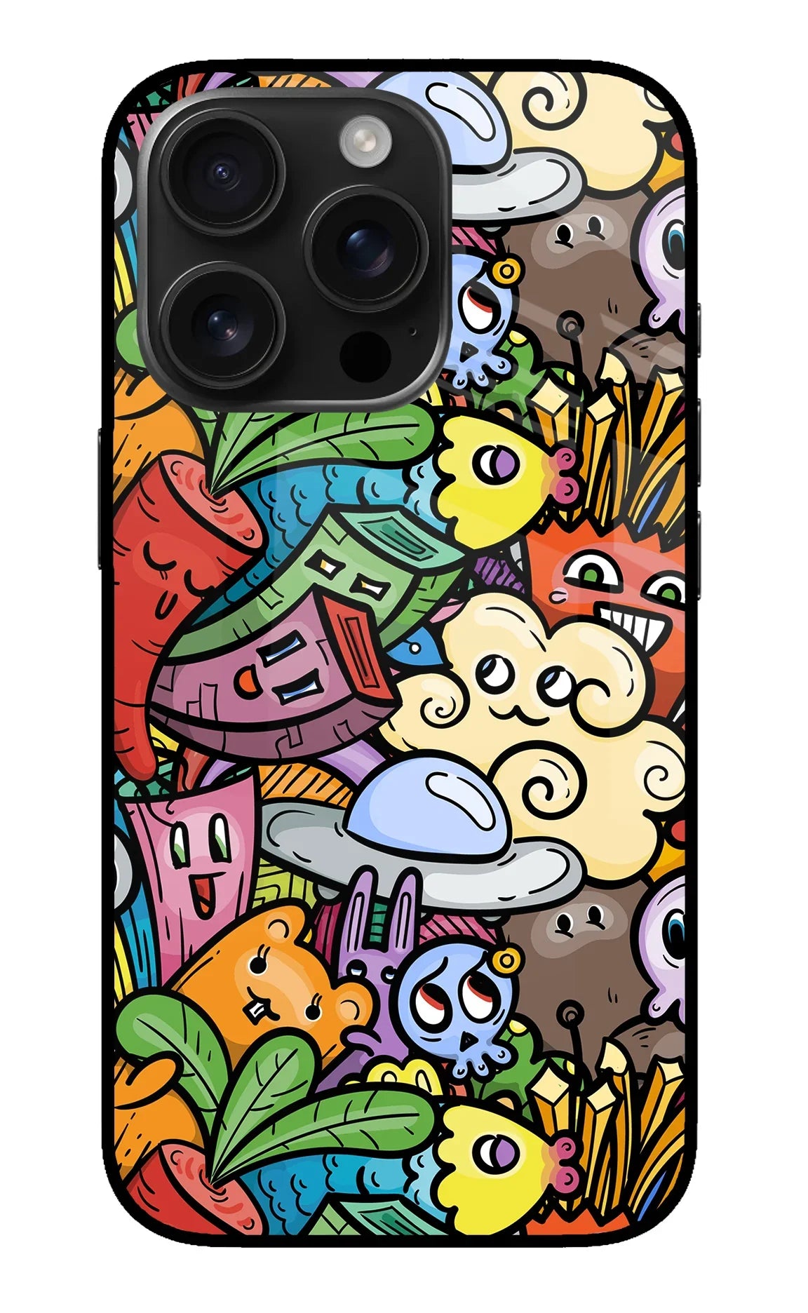 Veggie Doodle iPhone 16 Pro Glass Case - Veggie Doodle iPhone 16 Pro Glass Case Veggie Doodle iPhone 16 Pro Glass Case