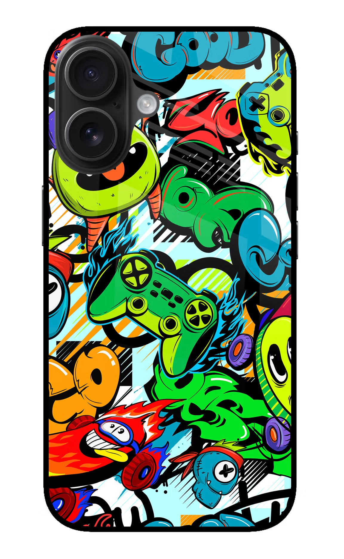 Game Doodle iPhone 16 Plus Glass Case - Game Doodle iPhone 16 Plus Glass Case Game Doodle iPhone 16 Plus Glass Case