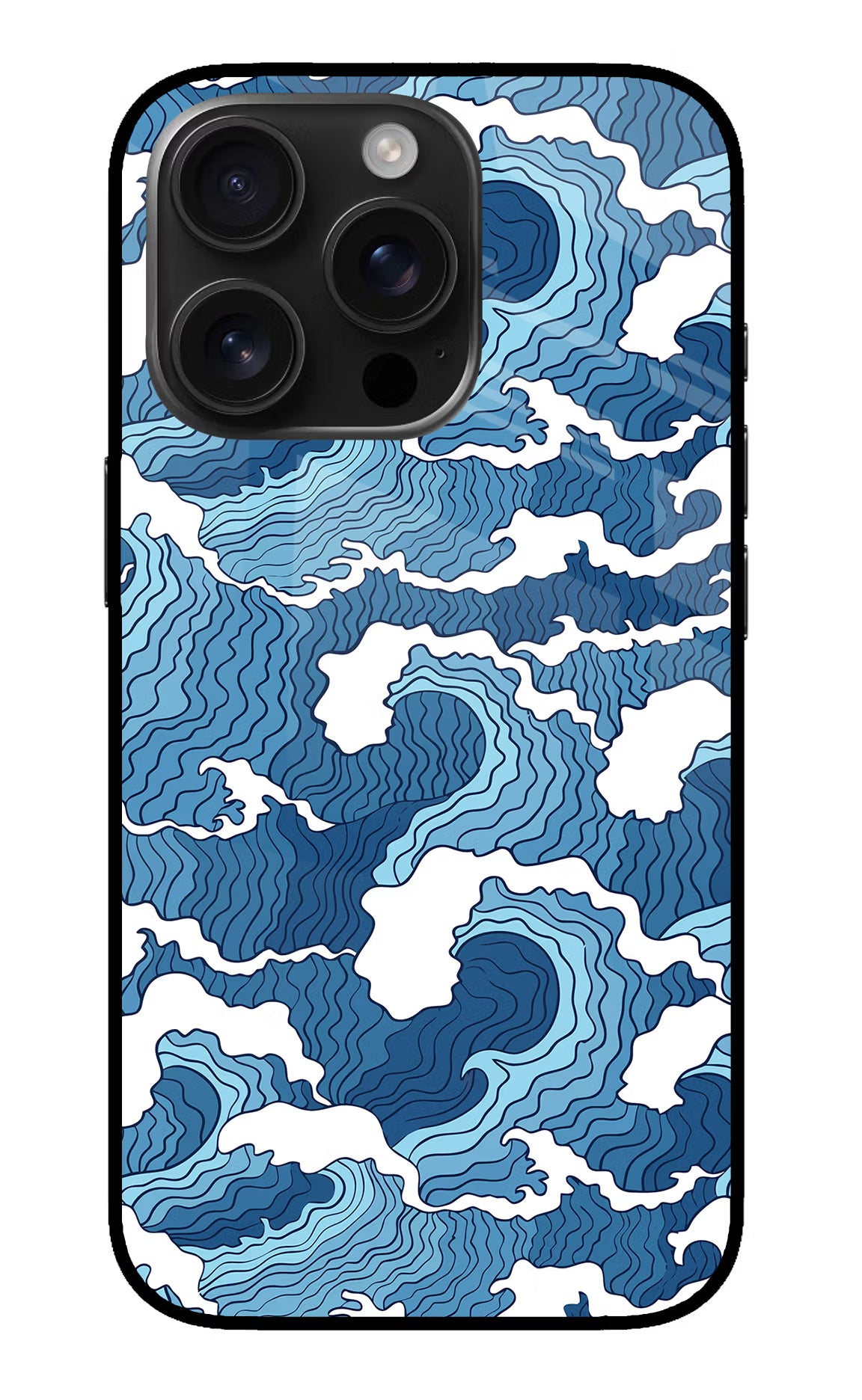 Blue Waves iPhone 16 Pro Max Glass Case - Blue Waves iPhone 16 Pro Max Glass Case Blue Waves iPhone 16 Pro Max Glass Case
