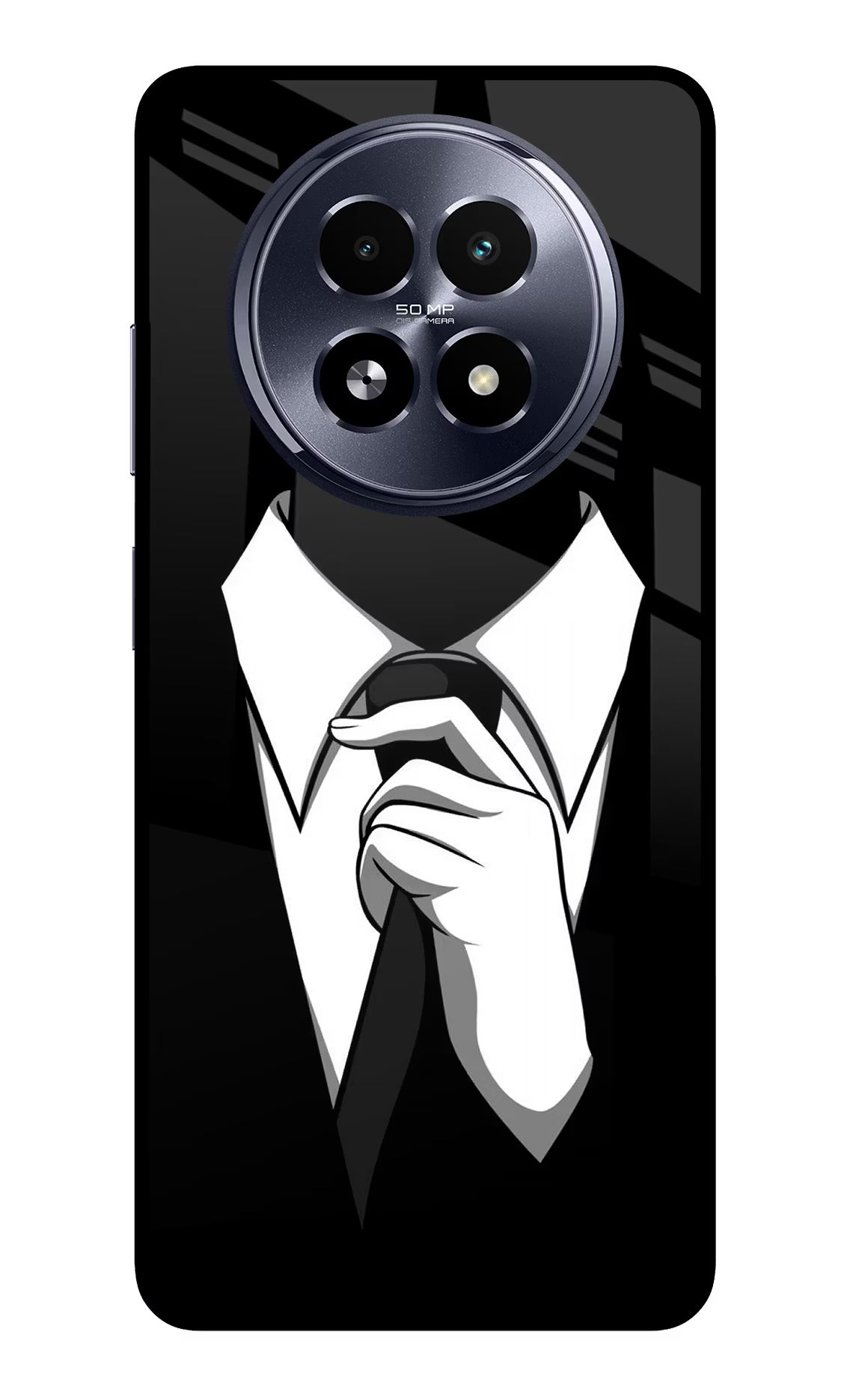 Black Tie Realme 13 5G Back Cover - Black Tie Realme 13 5G Glass Case Back Cover by Casekaro Black Tie Realme 13 5G Glass Case Back Cover by Casekaro