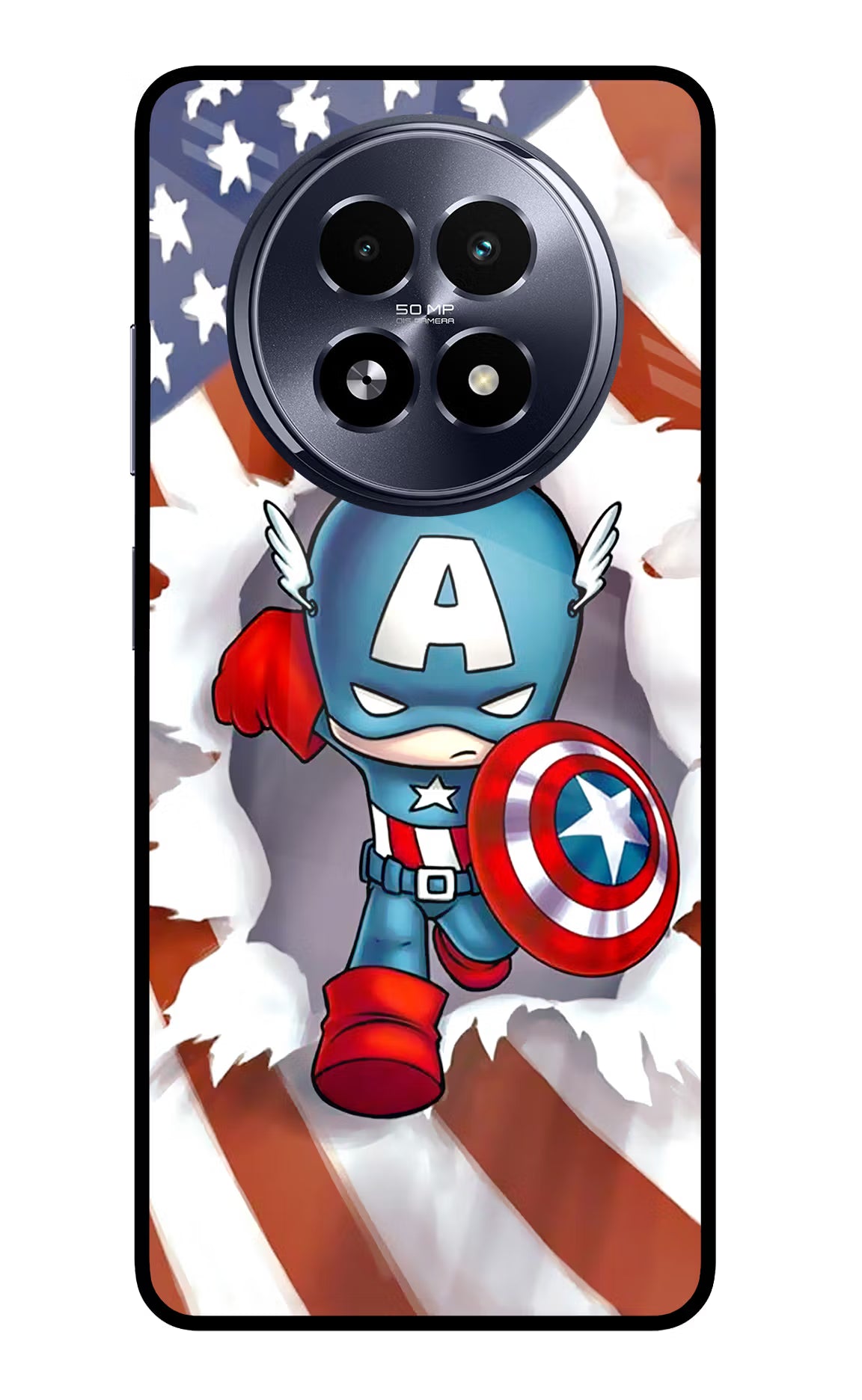 Captain America Realme 13 5G Back Cover - Captain America Realme 13 5G Glass Case Back Cover by Casekaro Captain America Realme 13 5G Glass Case Back Cover by Casekaro