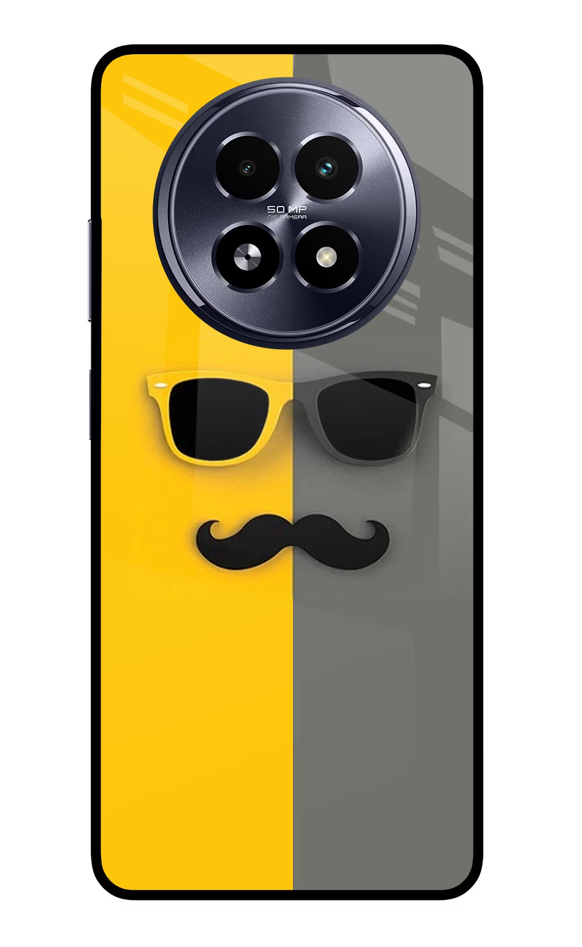 Sunglasses with Mustache Realme 13 5G Back Cover - Sunglasses with Mustache Realme 13 5G Glass Case Back Cover by Casekaro Sunglasses with Mustache Realme 13 5G Glass Case Back Cover by Casekaro