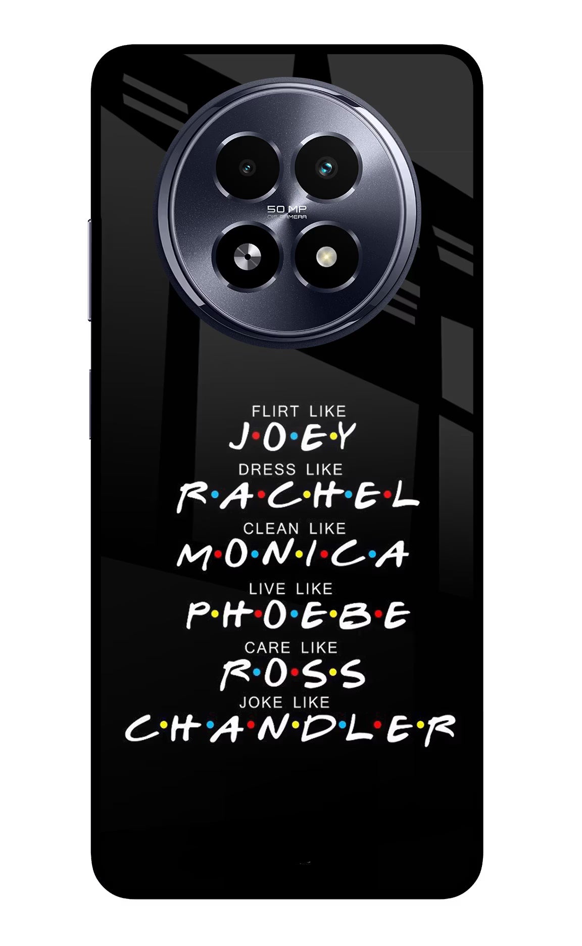 FRIENDS Character Realme 13 5G Back Cover - FRIENDS Character Realme 13 5G Glass Case Back Cover by Casekaro FRIENDS Character Realme 13 5G Glass Case Back Cover by Casekaro