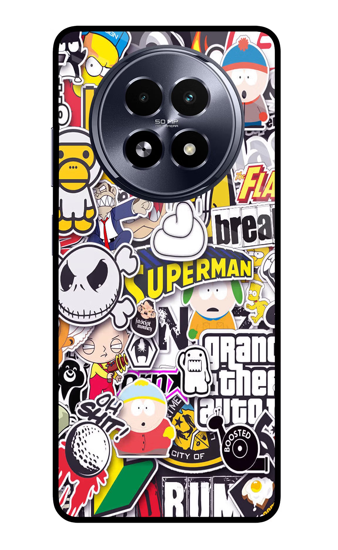 Sticker Bomb Realme 13 5G Back Cover - Sticker Bomb Realme 13 5G Glass Case Back Cover by Casekaro Sticker Bomb Realme 13 5G Glass Case Back Cover by Casekaro
