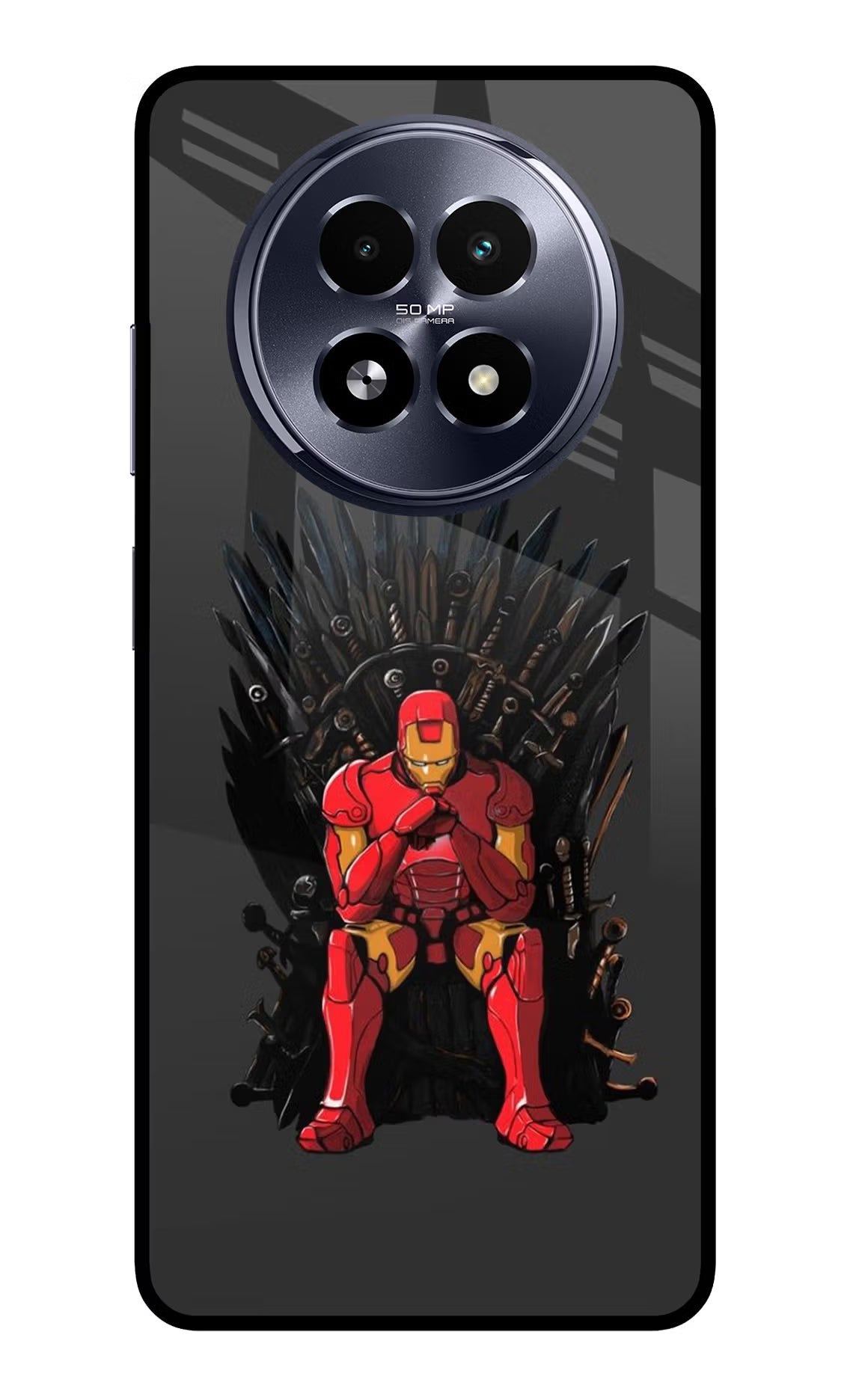 Ironman Throne Realme 13 5G Back Cover - Ironman Throne Realme 13 5G Glass Case Back Cover by Casekaro Ironman Throne Realme 13 5G Glass Case Back Cover by Casekaro