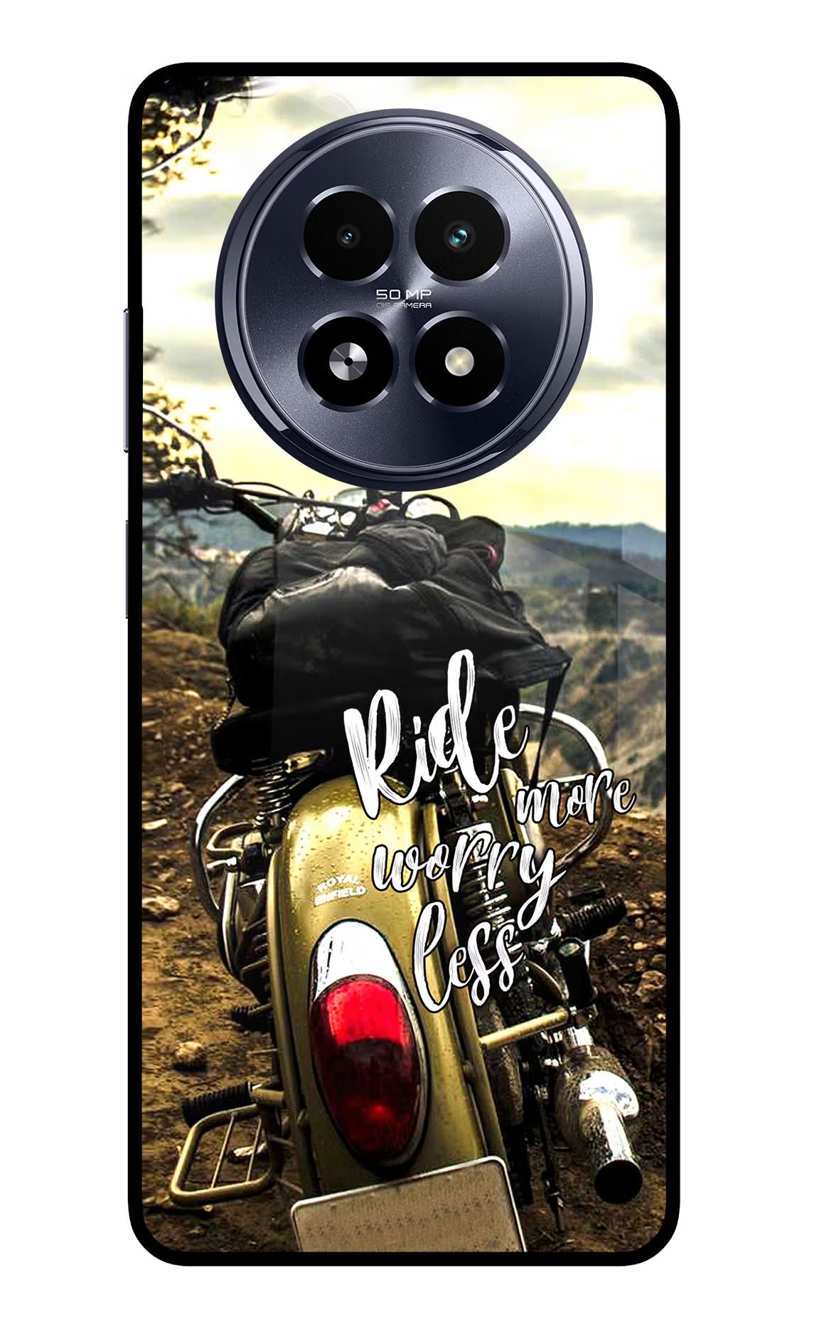 Ride More Worry Less Realme 13 5G Back Cover - Ride More Worry Less Realme 13 5G Glass Case Back Cover by Casekaro Ride More Worry Less Realme 13 5G Glass Case Back Cover by Casekaro