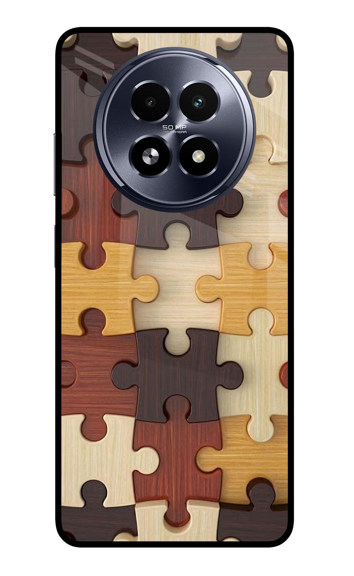 Wooden Puzzle Realme 13 5G Back Cover - Wooden Puzzle Realme 13 5G Glass Case Back Cover by Casekaro Wooden Puzzle Realme 13 5G Glass Case Back Cover by Casekaro
