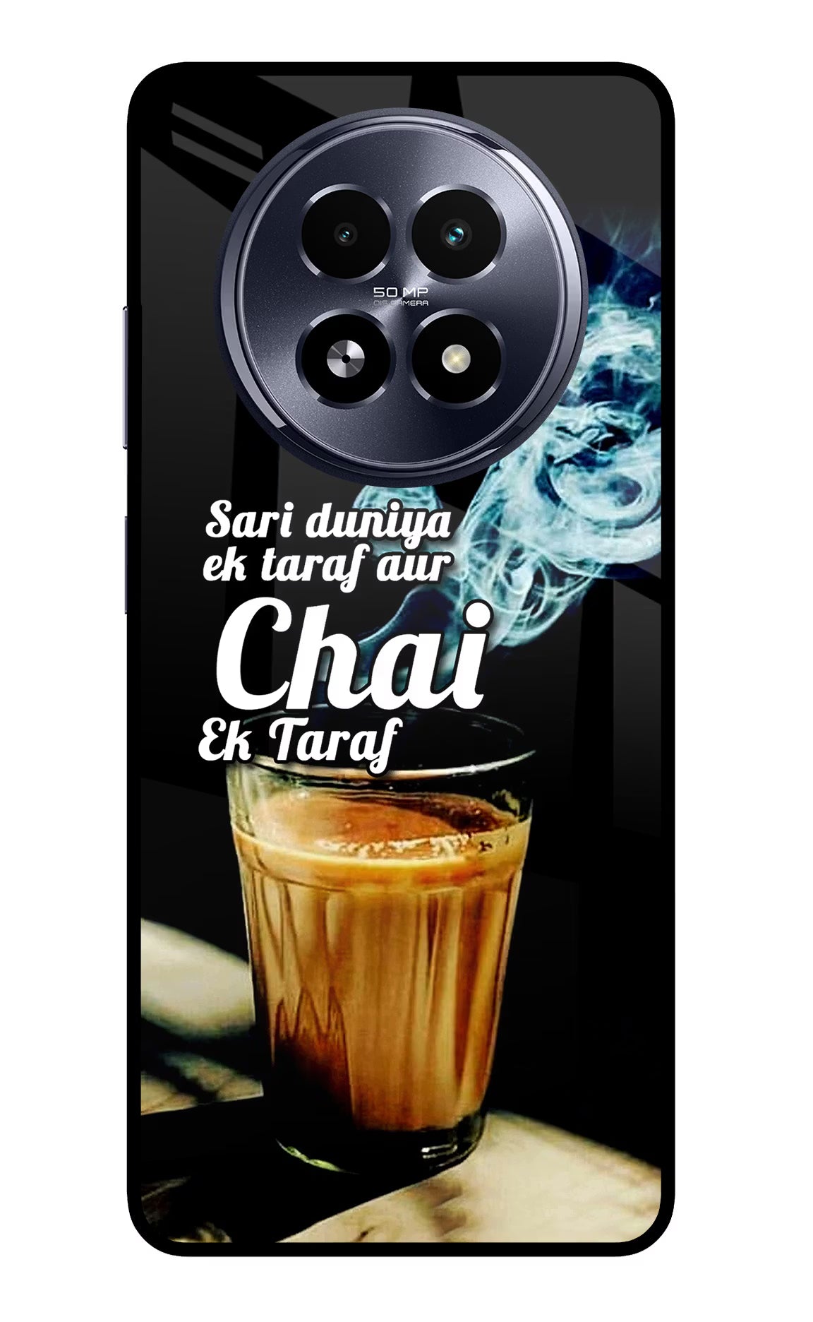 Chai Ek Taraf Quote Realme 13 5G Back Cover - Chai Ek Taraf Quote Realme 13 5G Glass Case Back Cover by Casekaro Chai Ek Taraf Quote Realme 13 5G Glass Case Back Cover by Casekaro
