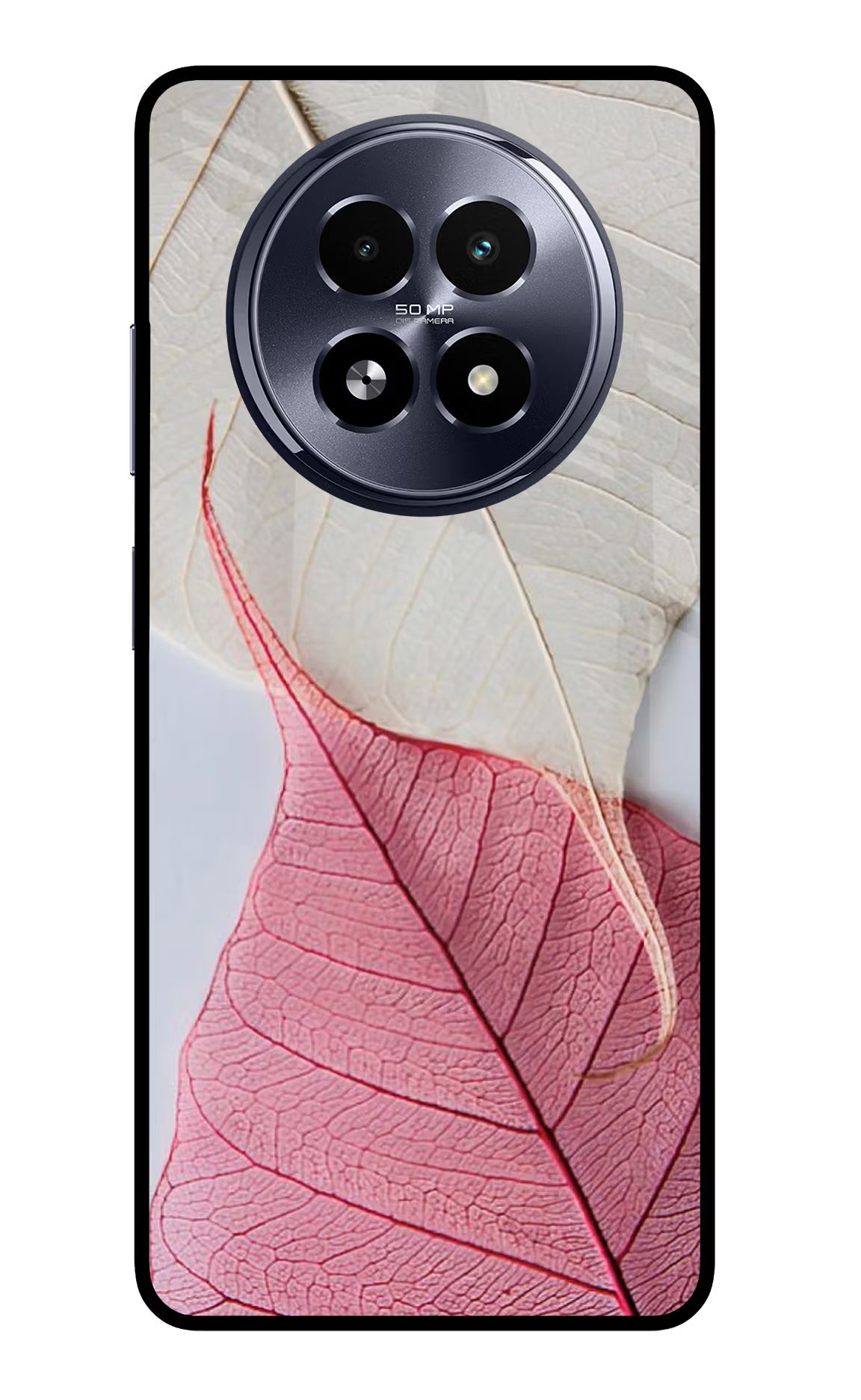 White Pink Leaf Realme 13 5G Back Cover - White Pink Leaf Realme 13 5G Glass Case Back Cover by Casekaro White Pink Leaf Realme 13 5G Glass Case Back Cover by Casekaro