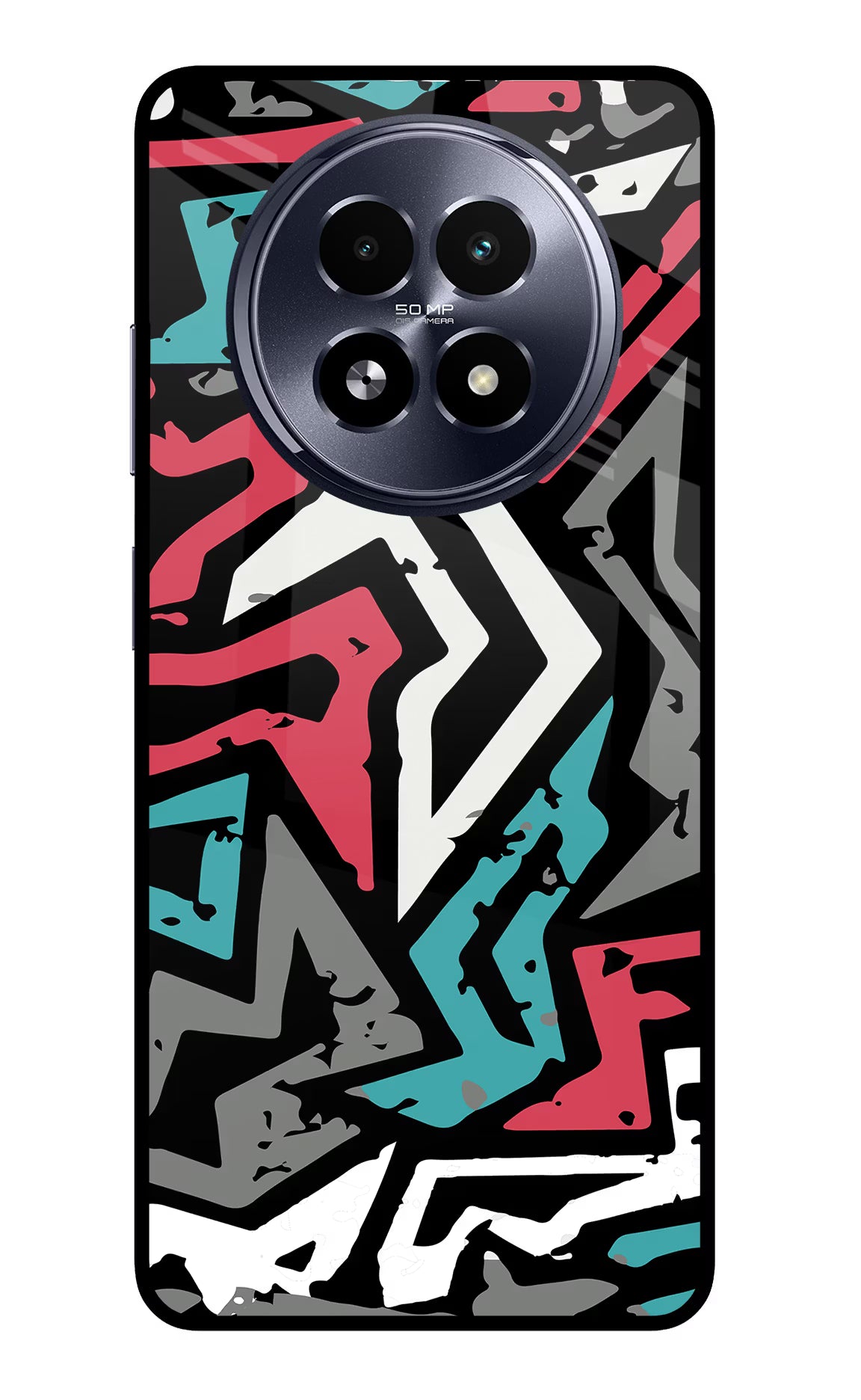 Geometric Graffiti Realme 13 5G Back Cover - Geometric Graffiti Realme 13 5G Glass Case Back Cover by Casekaro Geometric Graffiti Realme 13 5G Glass Case Back Cover by Casekaro