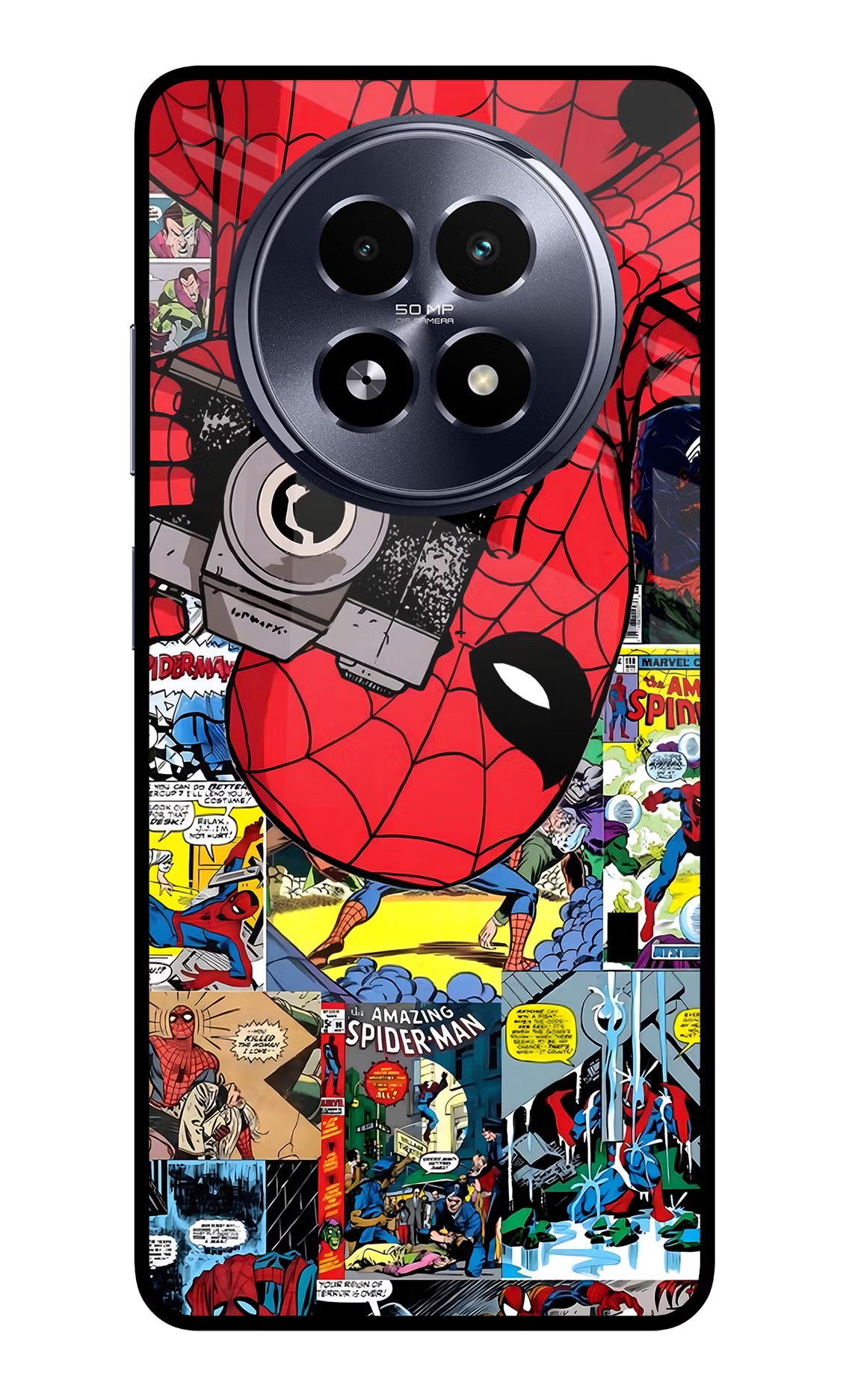 Spider Man Realme 13 5G Back Cover - Spider Man Realme 13 5G Glass Case Back Cover by Casekaro Spider Man Realme 13 5G Glass Case Back Cover by Casekaro