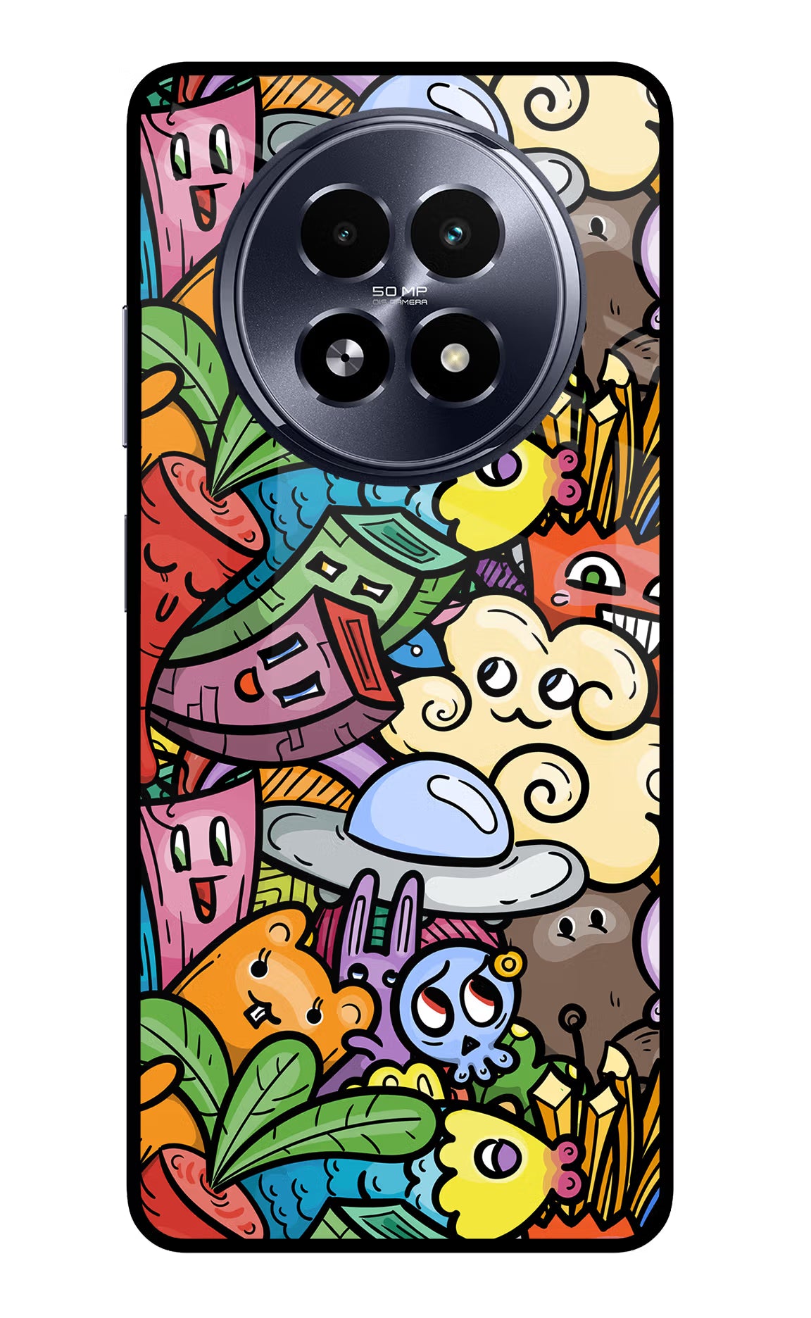 Veggie Doodle Realme 13 5G Back Cover - Veggie Doodle Realme 13 5G Glass Case Back Cover by Casekaro Veggie Doodle Realme 13 5G Glass Case Back Cover by Casekaro