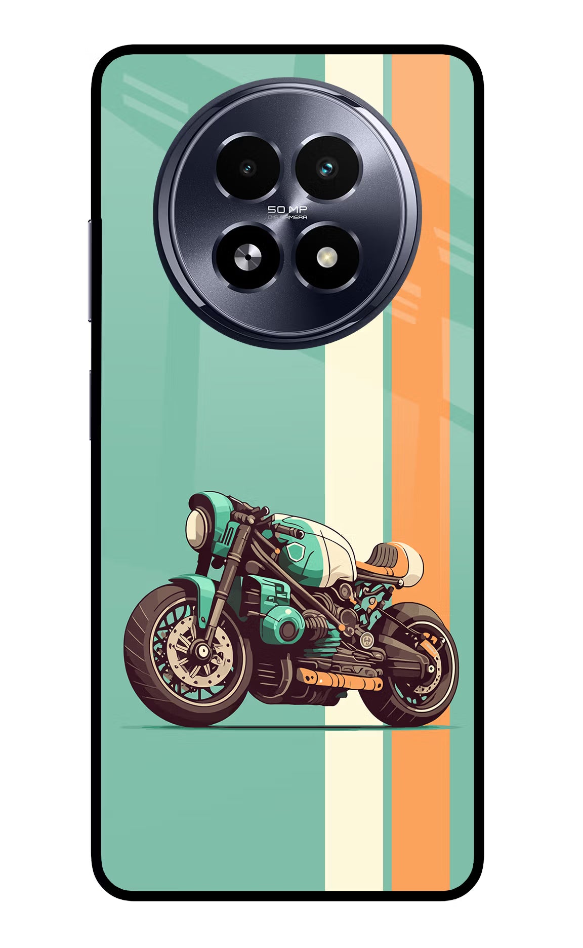 Striped Moto Drift Realme 13 5G Back Cover - Striped Moto Drift Realme 13 5G Glass Case Back Cover by Casekaro Striped Moto Drift Realme 13 5G Glass Case Back Cover by Casekaro
