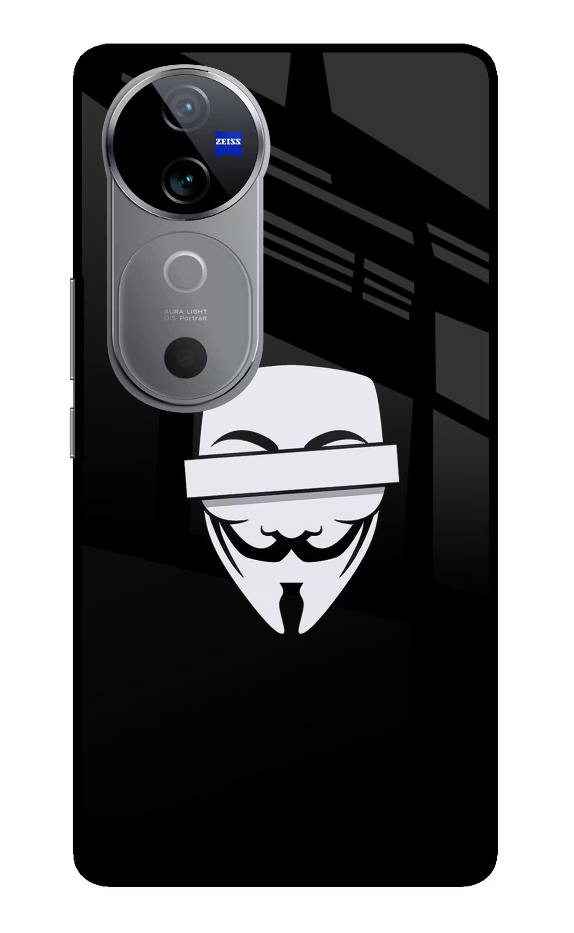 Anonymous Face Vivo V40 5G Back Cover - Anonymous Face Vivo V40 5G Glass Case Back Cover by Casekaro Anonymous Face Vivo V40 5G Glass Case Back Cover by Casekaro