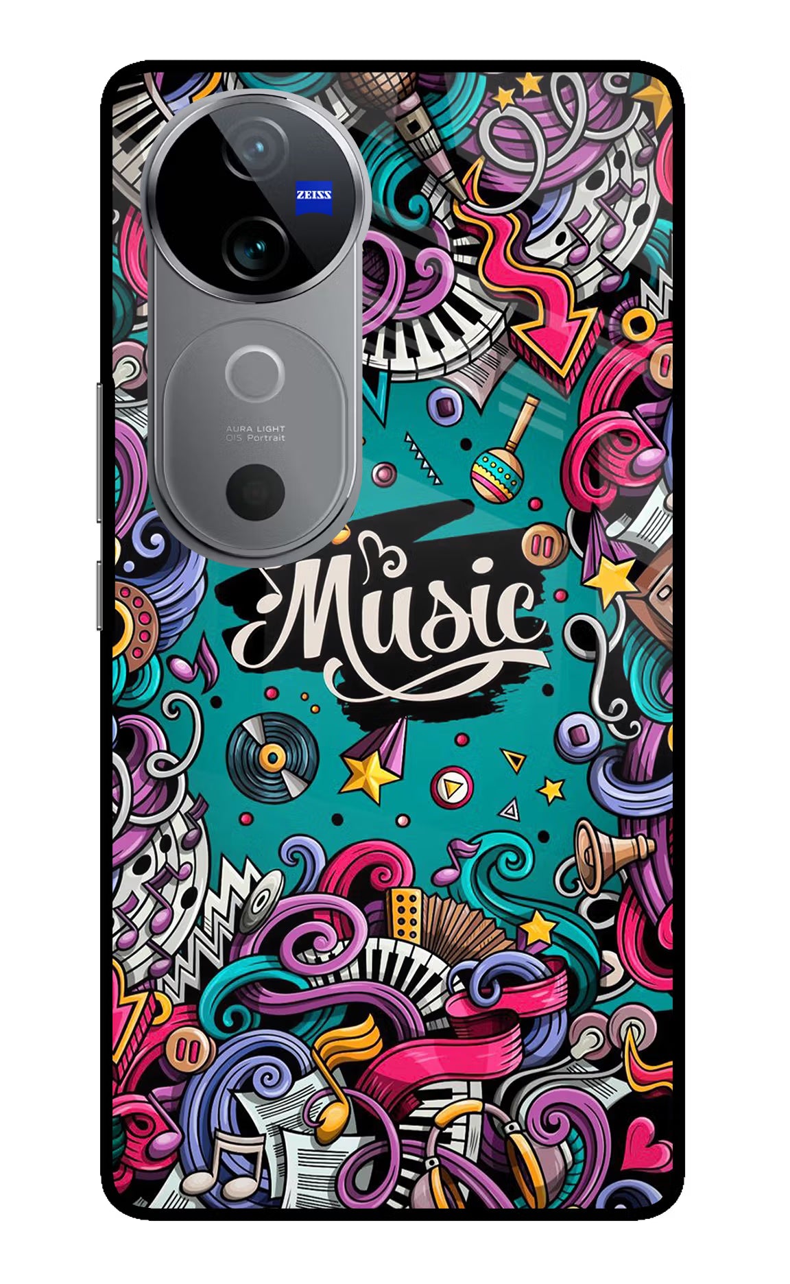 Music Graffiti Vivo V40 5G Back Cover - Music Graffiti Vivo V40 5G Glass Case Back Cover by Casekaro Music Graffiti Vivo V40 5G Glass Case Back Cover by Casekaro