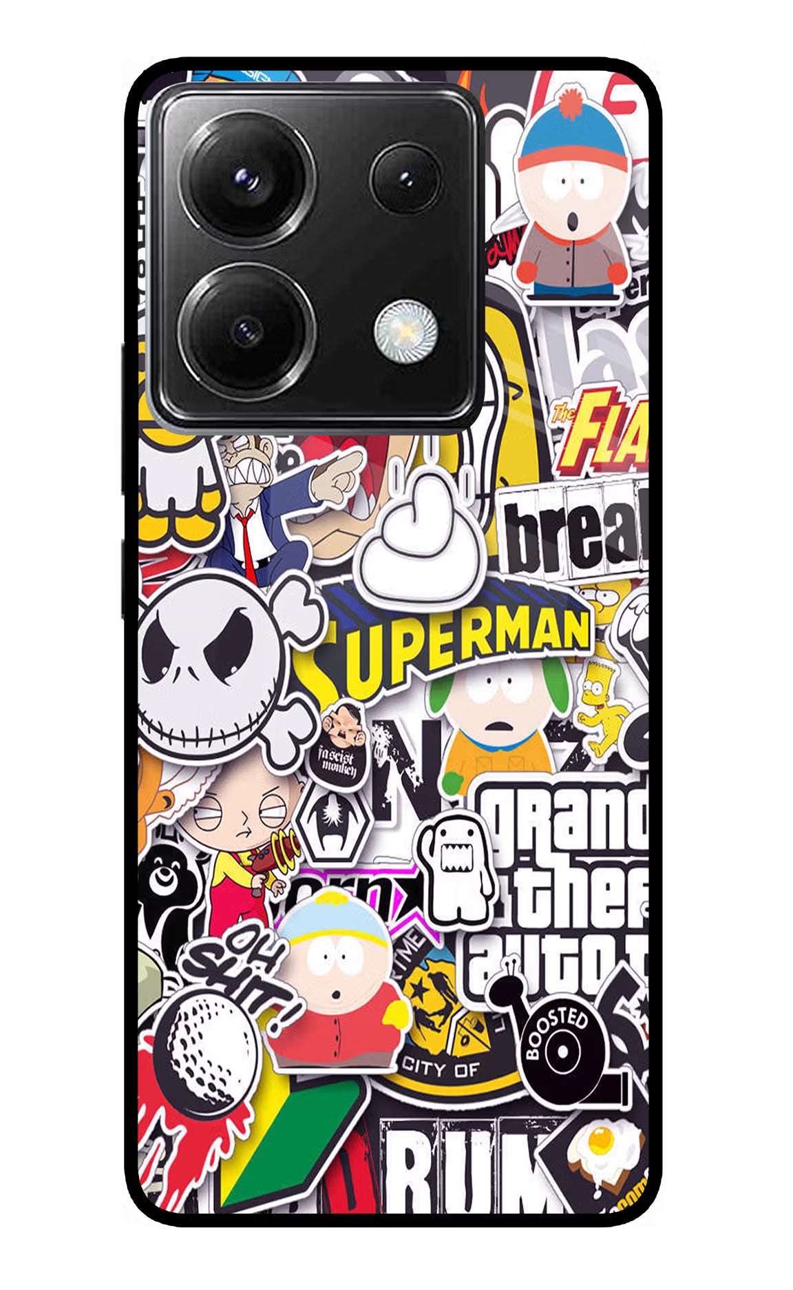 Sticker Bomb Poco X6 Back Cover - Sticker Bomb Poco X6 Glass Case Back Cover by Casekaro Sticker Bomb Poco X6 Glass Case Back Cover by Casekaro