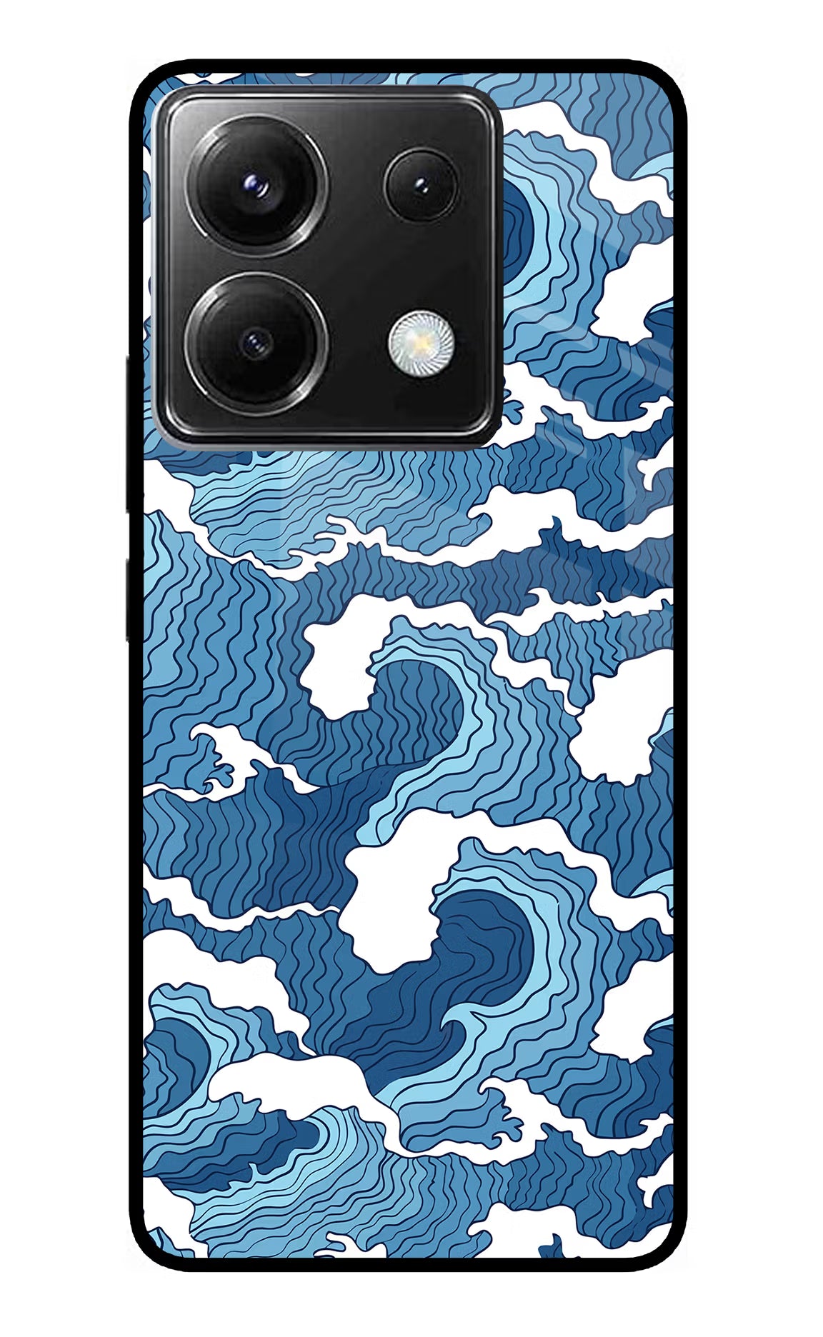 Blue Waves Poco X6 Back Cover - Blue Waves Poco X6 Glass Case Back Cover by Casekaro Blue Waves Poco X6 Glass Case Back Cover by Casekaro