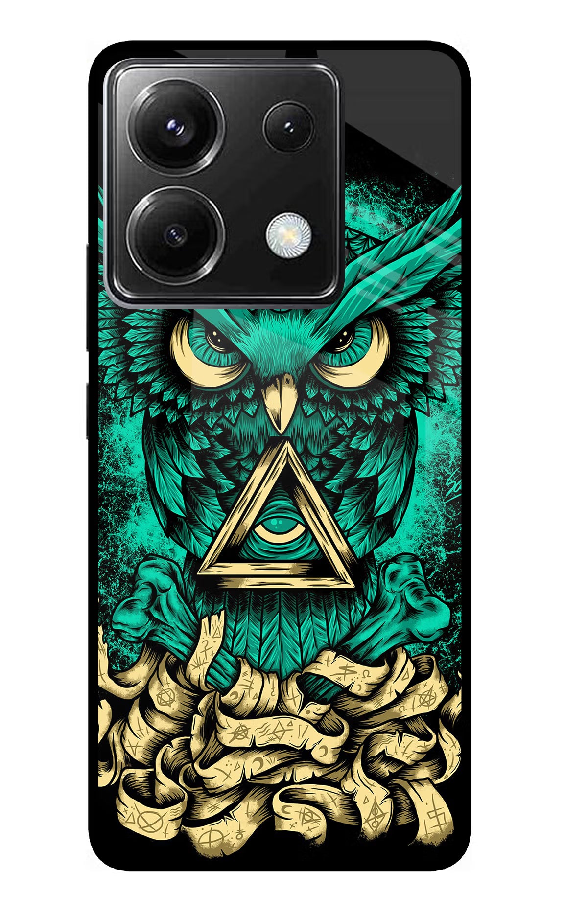 Green Owl Poco X6 Back Cover - Green Owl Poco X6 Glass Case Back Cover by Casekaro Green Owl Poco X6 Glass Case Back Cover by Casekaro