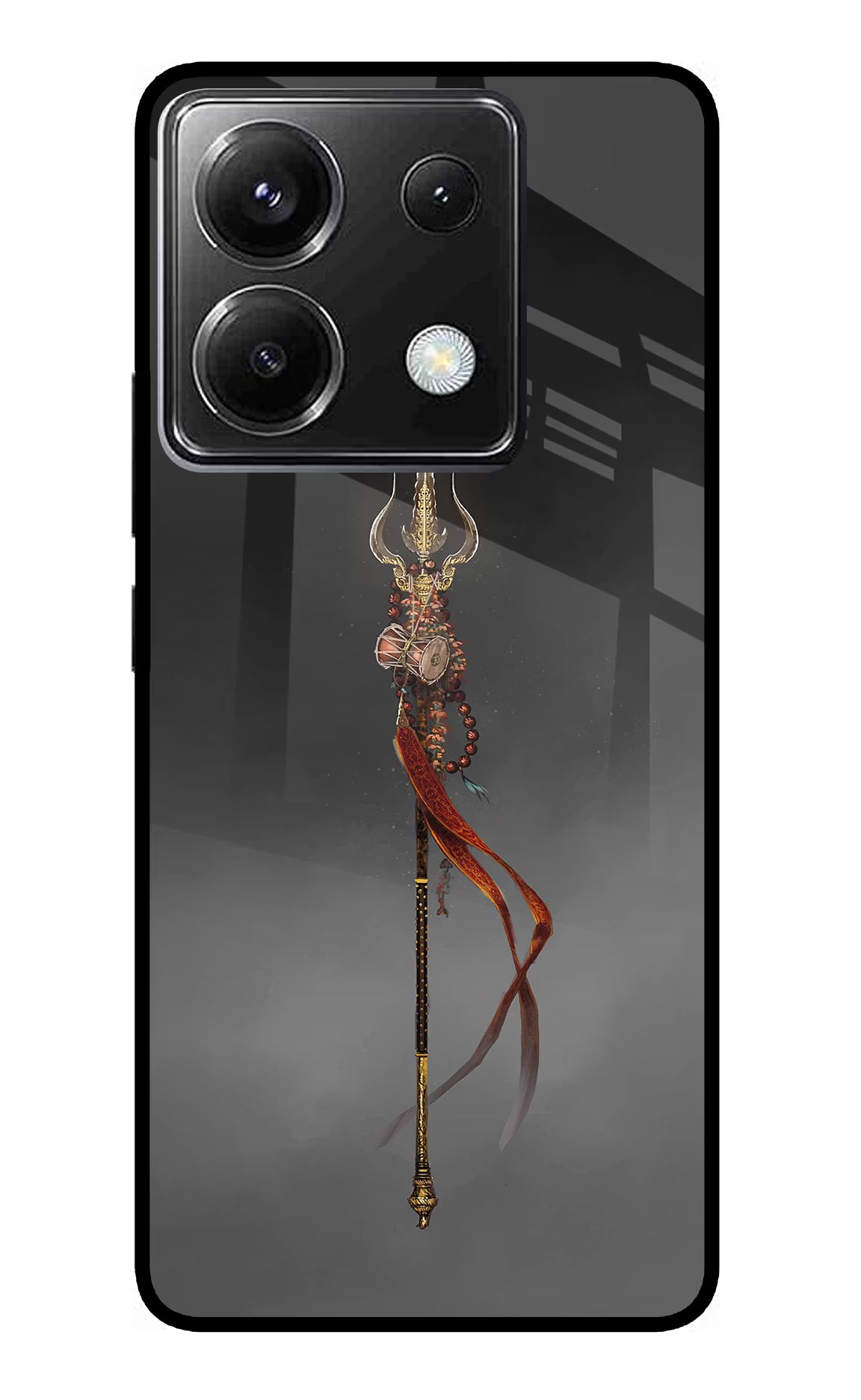 Shiv Trishul Poco X6 Back Cover - Shiv Trishul Poco X6 Glass Case Back Cover by Casekaro Shiv Trishul Poco X6 Glass Case Back Cover by Casekaro
