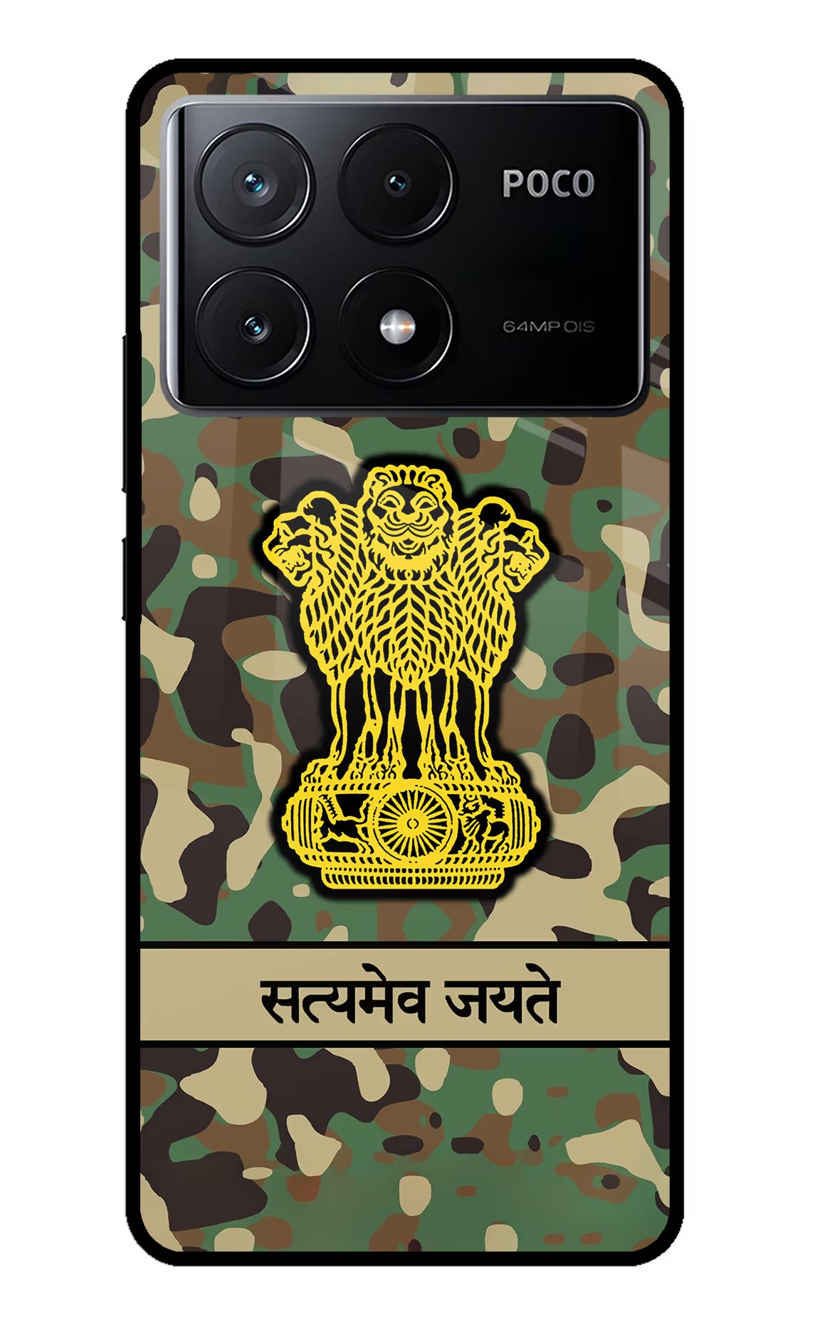 Satyamev Jayate Army Poco X6 Pro Glass Case - Satyamev Jayate Army Poco X6 Pro Glass Case Satyamev Jayate Army Poco X6 Pro Glass Case