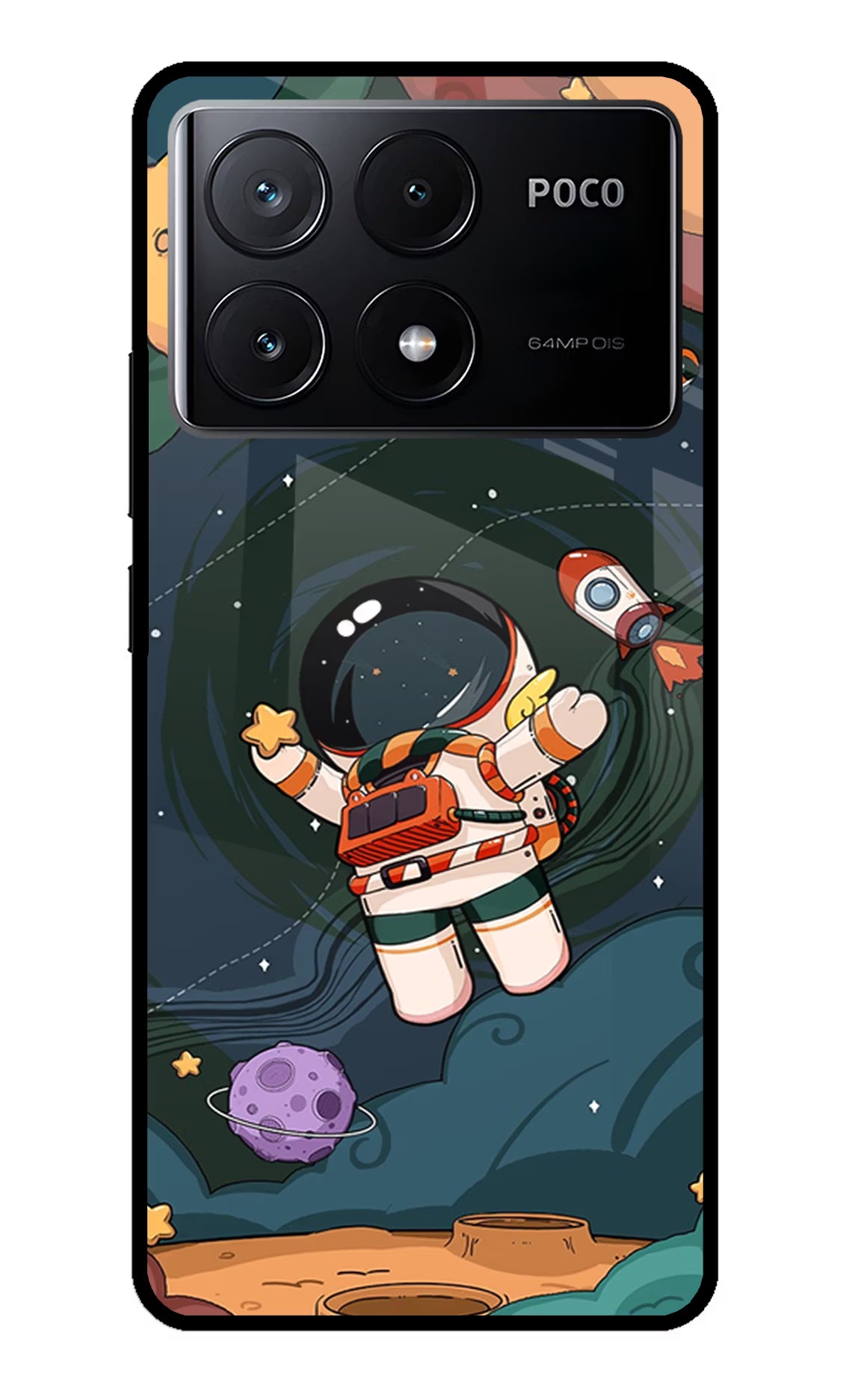 Cartoon Astronaut Poco X6 Pro Glass Case - Cartoon Astronaut Poco X6 Pro Glass Case Cartoon Astronaut Poco X6 Pro Glass Case