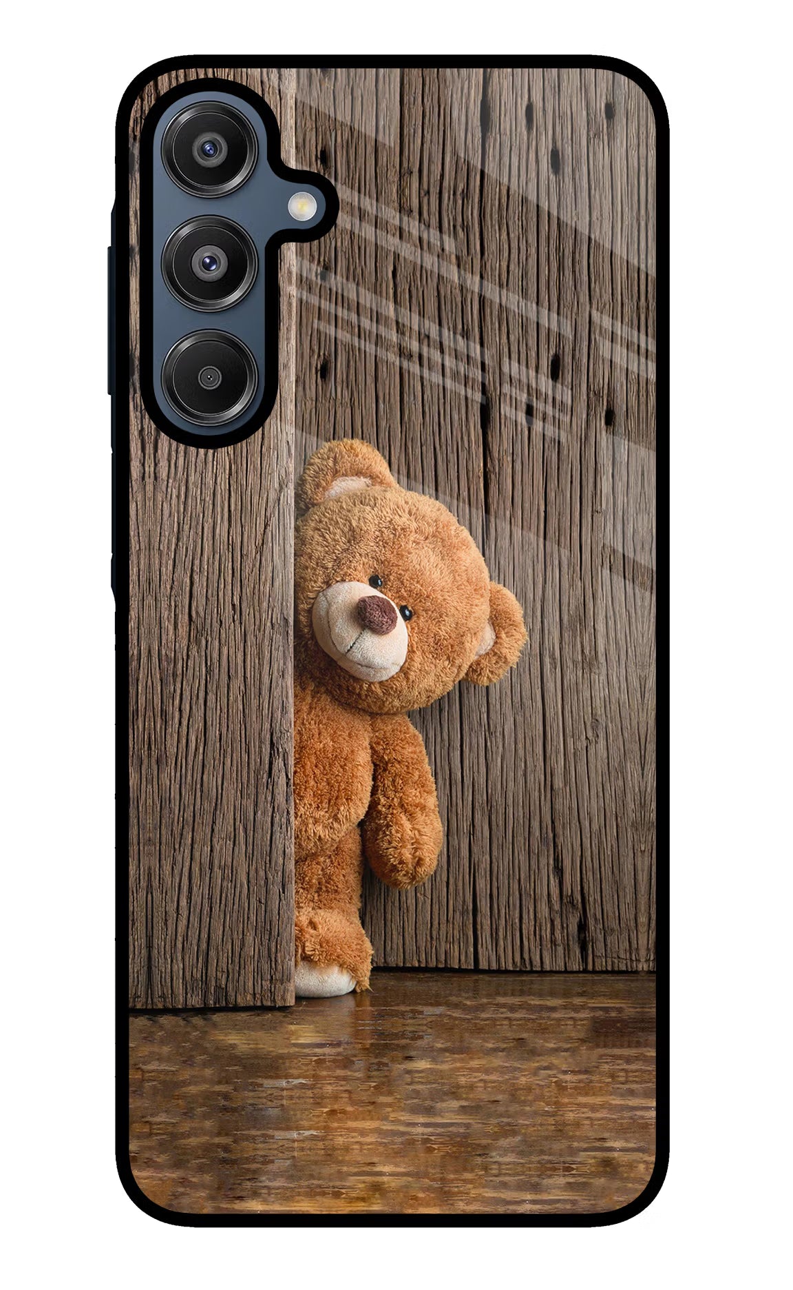 Teddy Wooden Samsung A16 5G Glass Case Back Cover by Casekaro