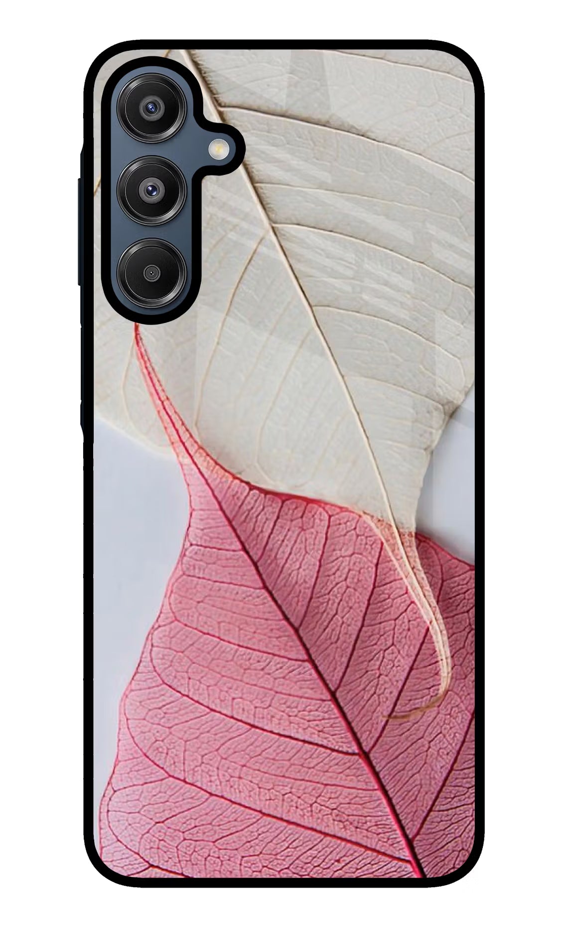 White Pink Leaf Samsung A16 5G Glass Case Back Cover by Casekaro