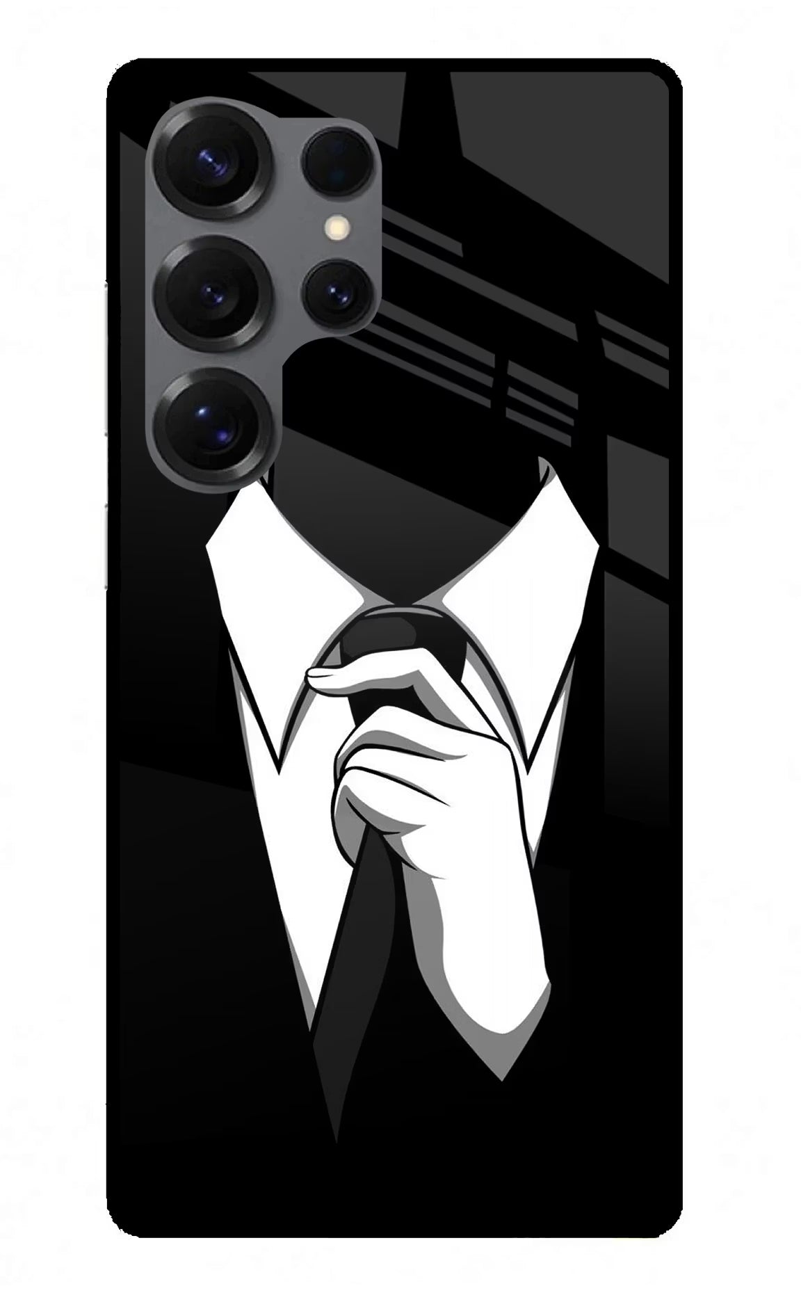 Black Tie Samsung S25 Ultra Back Cover - Black Tie Samsung S25 Ultra Glass Case Back Cover by Casekaro Black Tie Samsung S25 Ultra Glass Case Back Cover by Casekaro