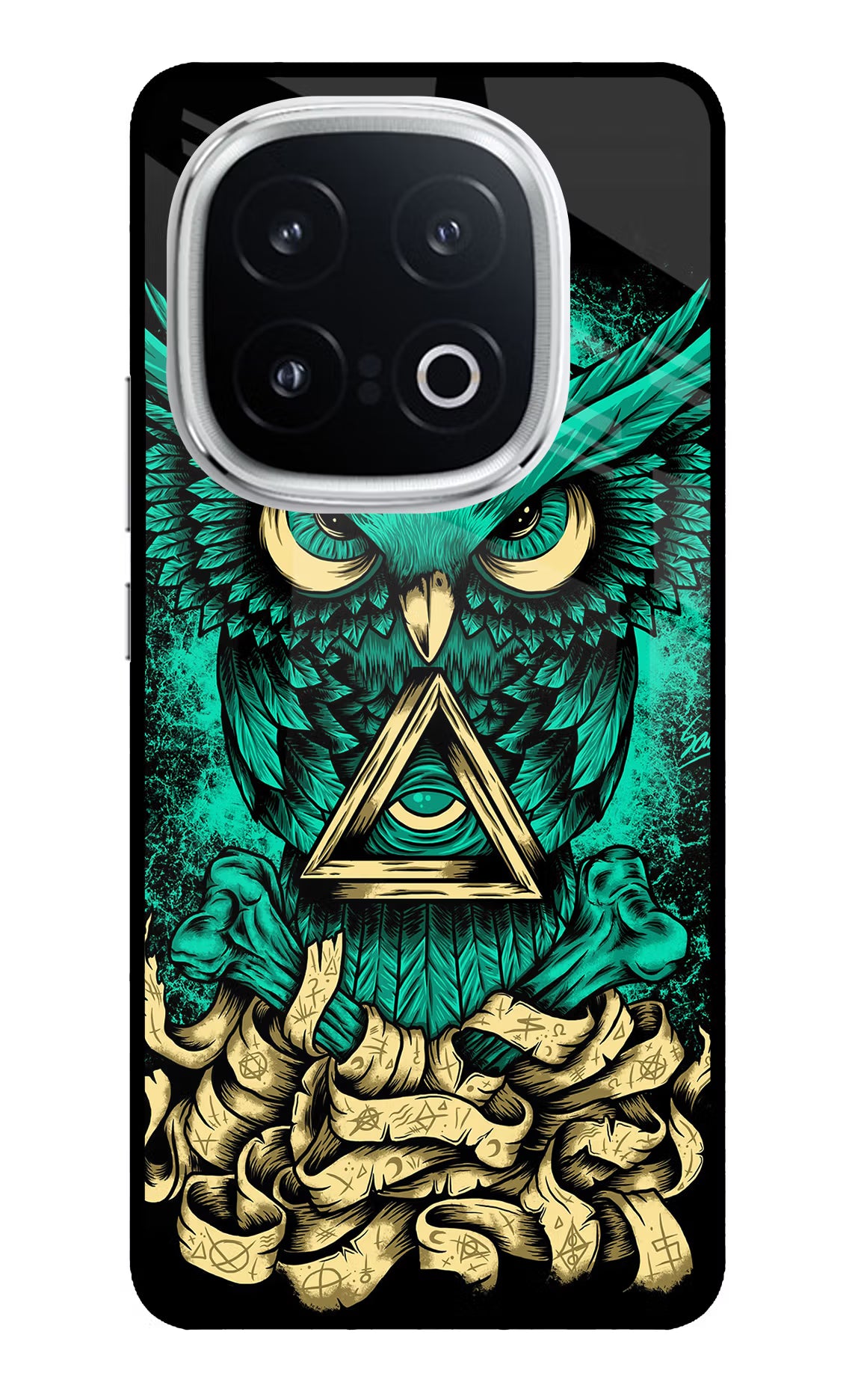 Green Owl iQOO 13 5G Back Cover - Green Owl iQOO 13 5G Glass Case Back Cover by Casekaro Green Owl iQOO 13 5G Glass Case Back Cover by Casekaro
