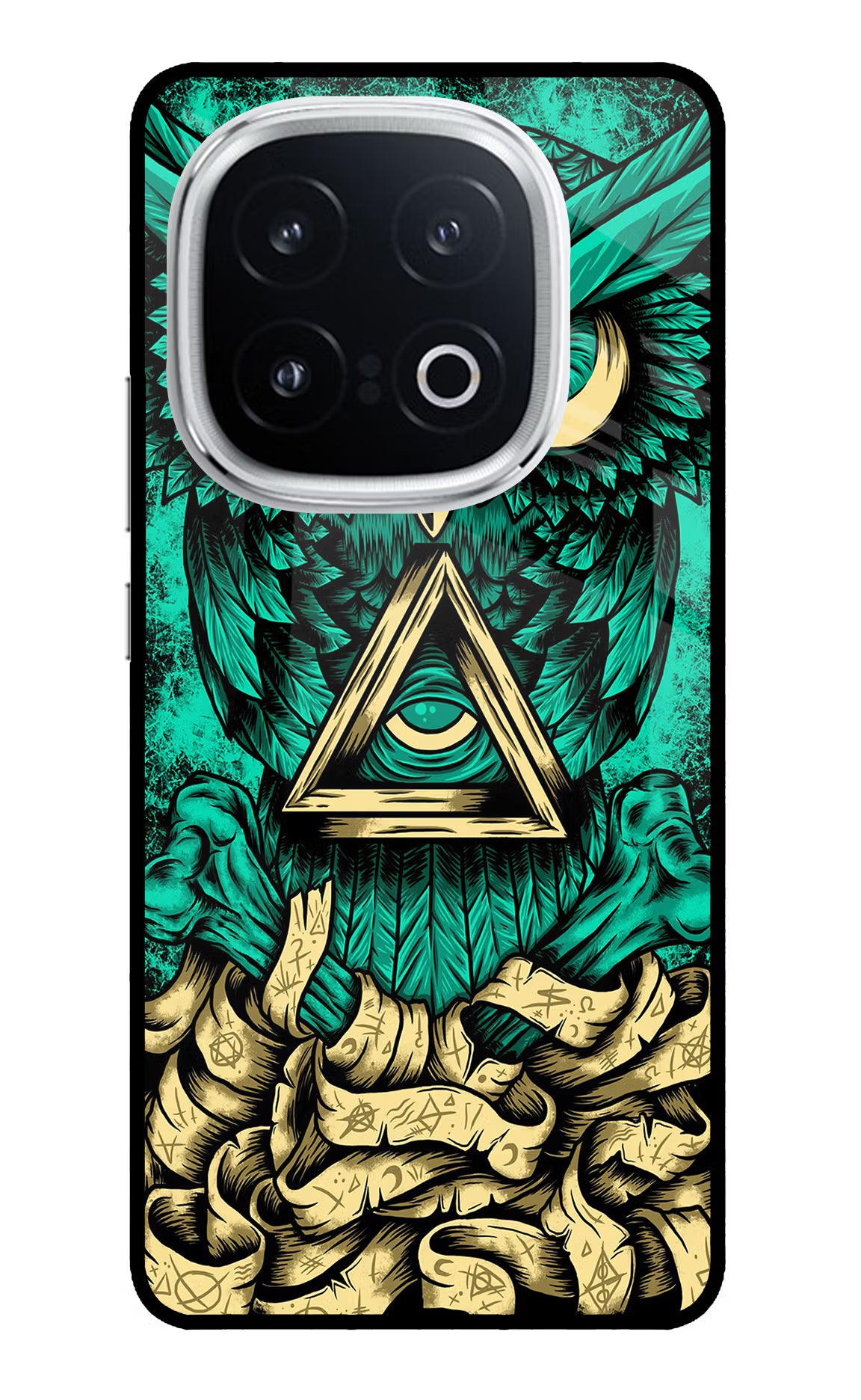 Green Owl iQOO 13 5G Back Cover - Green Owl iQOO 13 5G Glass Case Back Cover by Casekaro Green Owl iQOO 13 5G Glass Case Back Cover by Casekaro