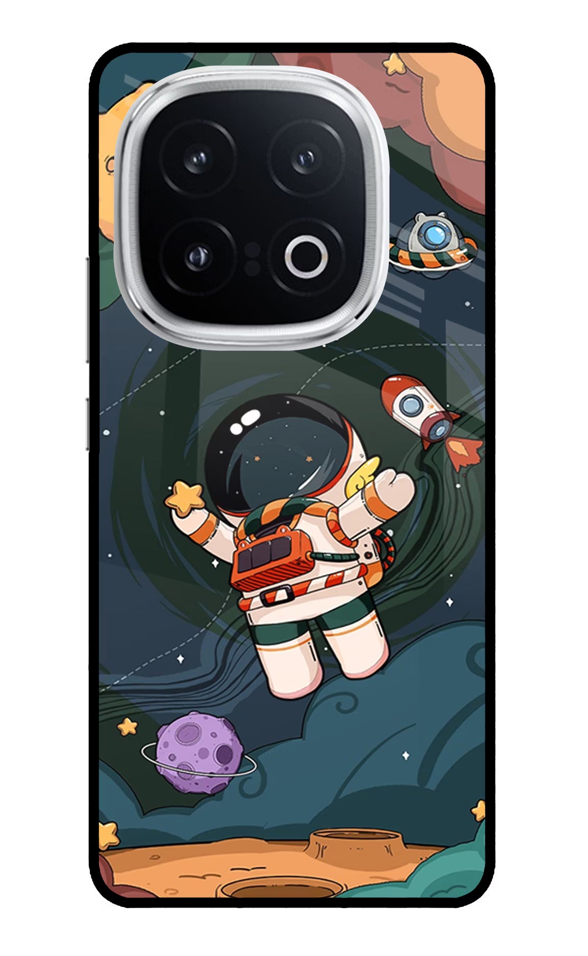 Cartoon Astronaut iQOO 13 5G Back Cover - Cartoon Astronaut iQOO 13 5G Glass Case Back Cover by Casekaro Cartoon Astronaut iQOO 13 5G Glass Case Back Cover by Casekaro