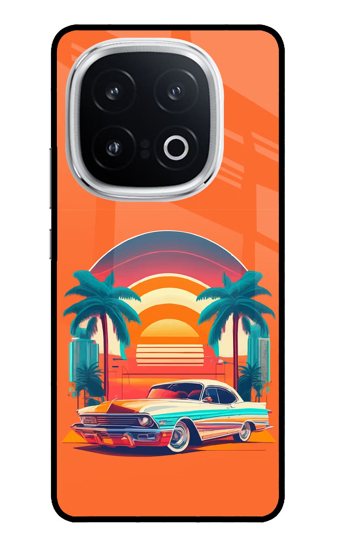 Palm Drive 80s iQOO 13 5G Back Cover - Palm Drive 80s iQOO 13 5G Glass Case Back Cover by Casekaro Palm Drive 80s iQOO 13 5G Glass Case Back Cover by Casekaro