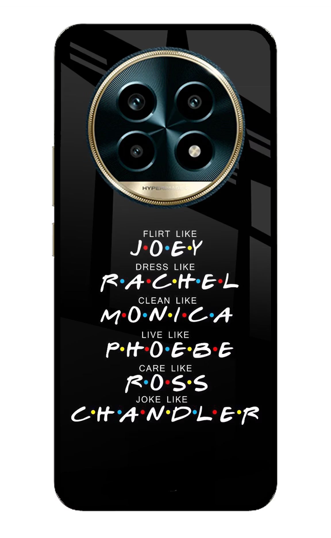 FRIENDS Character Realme 13 Pro 5G Back Cover - FRIENDS Character Realme 13 Pro 5G Glass Case Back Cover by Casekaro FRIENDS Character Realme 13 Pro 5G Glass Case Back Cover by Casekaro